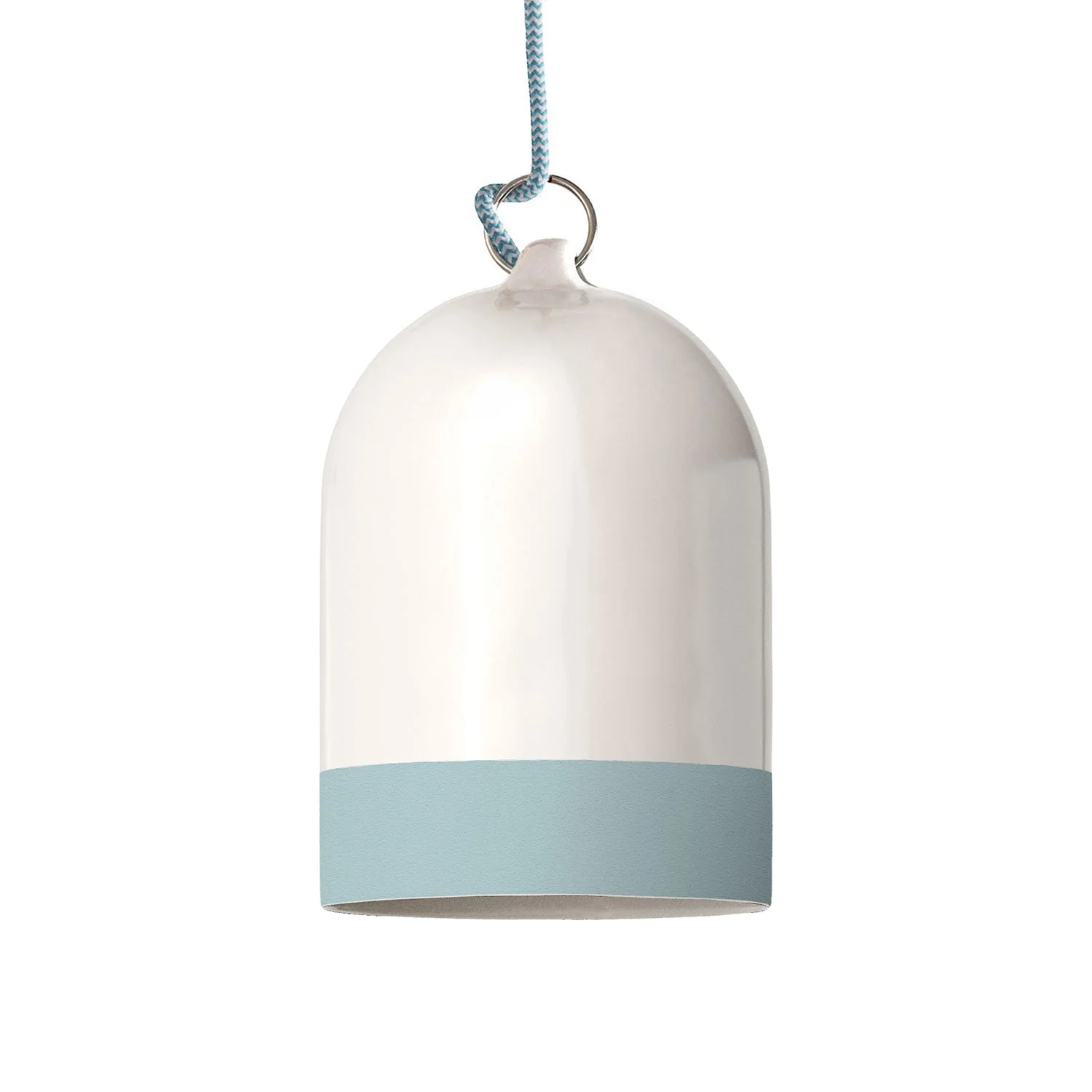 Lampenschirm Campana Mini XS zweifarbig aus Keramik Weiß und Hellblau, Kollektion Materia – Made in Italy