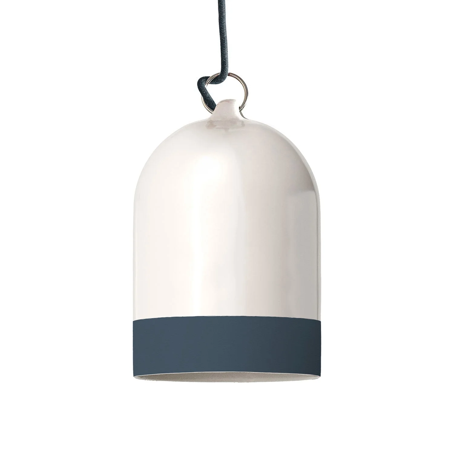 Mini XS Glockenförmiger Lampenschirm aus Keramik, zweifarbig Weiß und Petrol, Kollektion Materia – Made in Italy