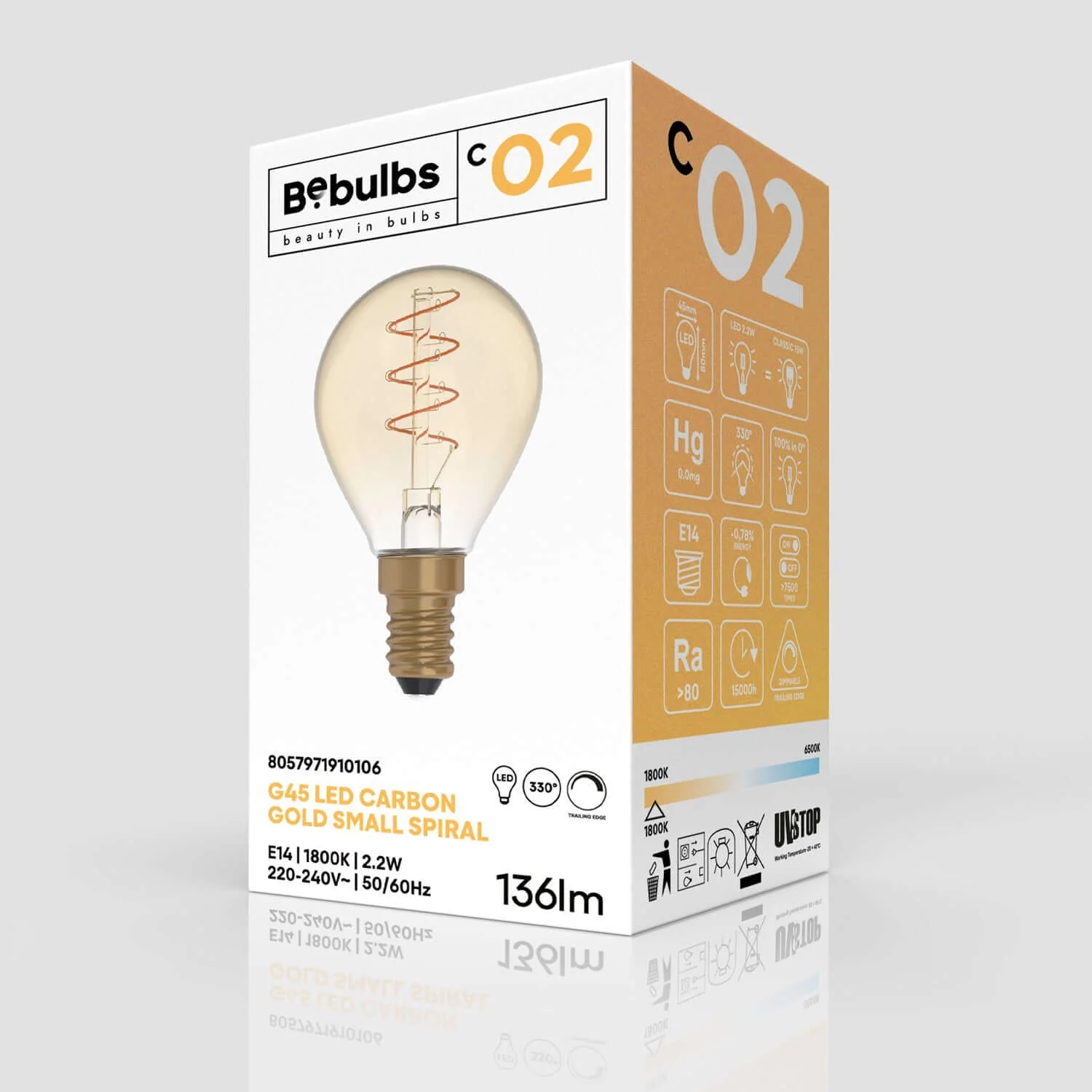 LED-Glühbirne Gold Carbon Line Spiral-Filament Mini Globe G45 2,2W 136Lm E14 1800K dimmbar - C02 - Image 4