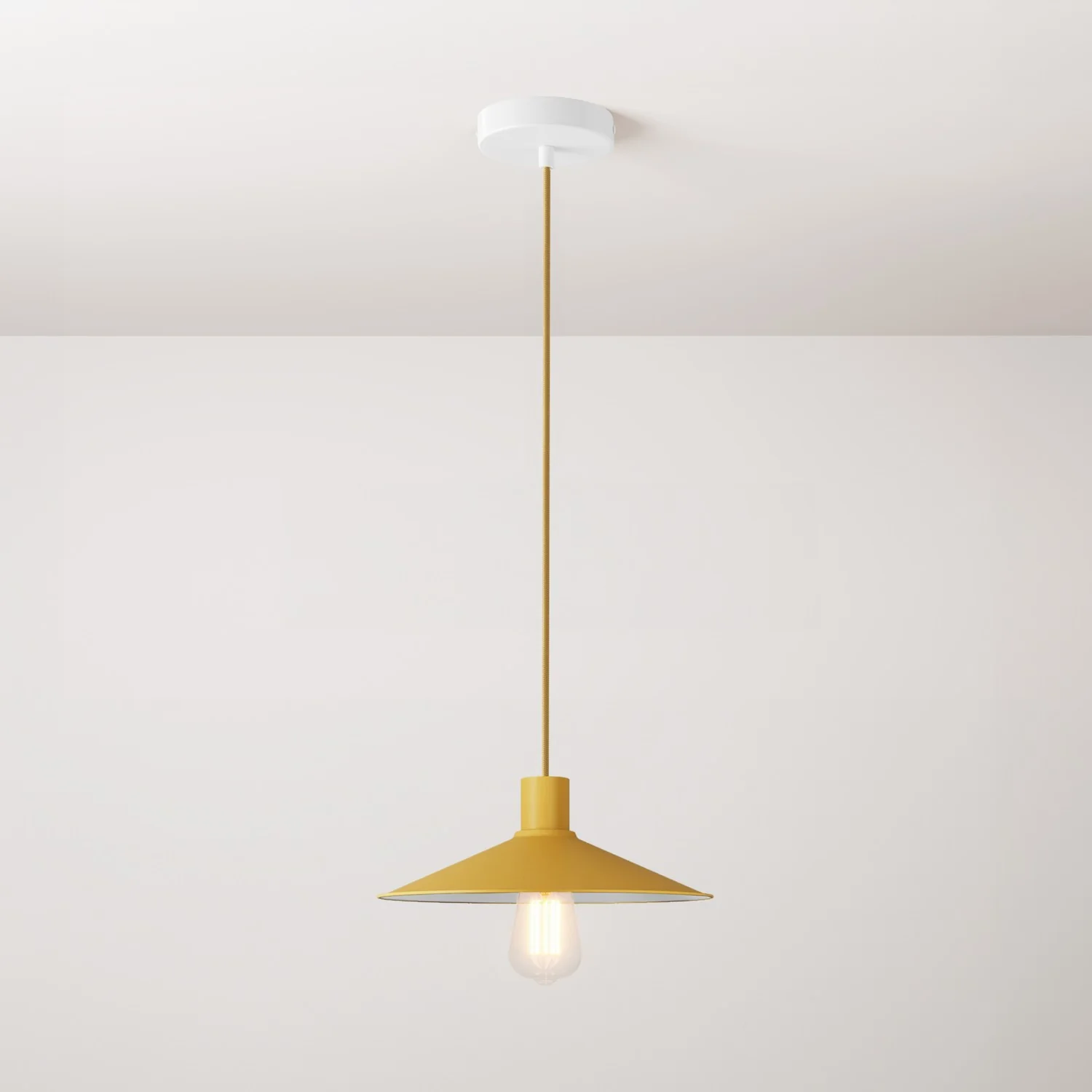 Pendelleuchte komplett mit Textilkabel, Lampenschirm Swing Pastel und Metall-Details – Senfgelb
