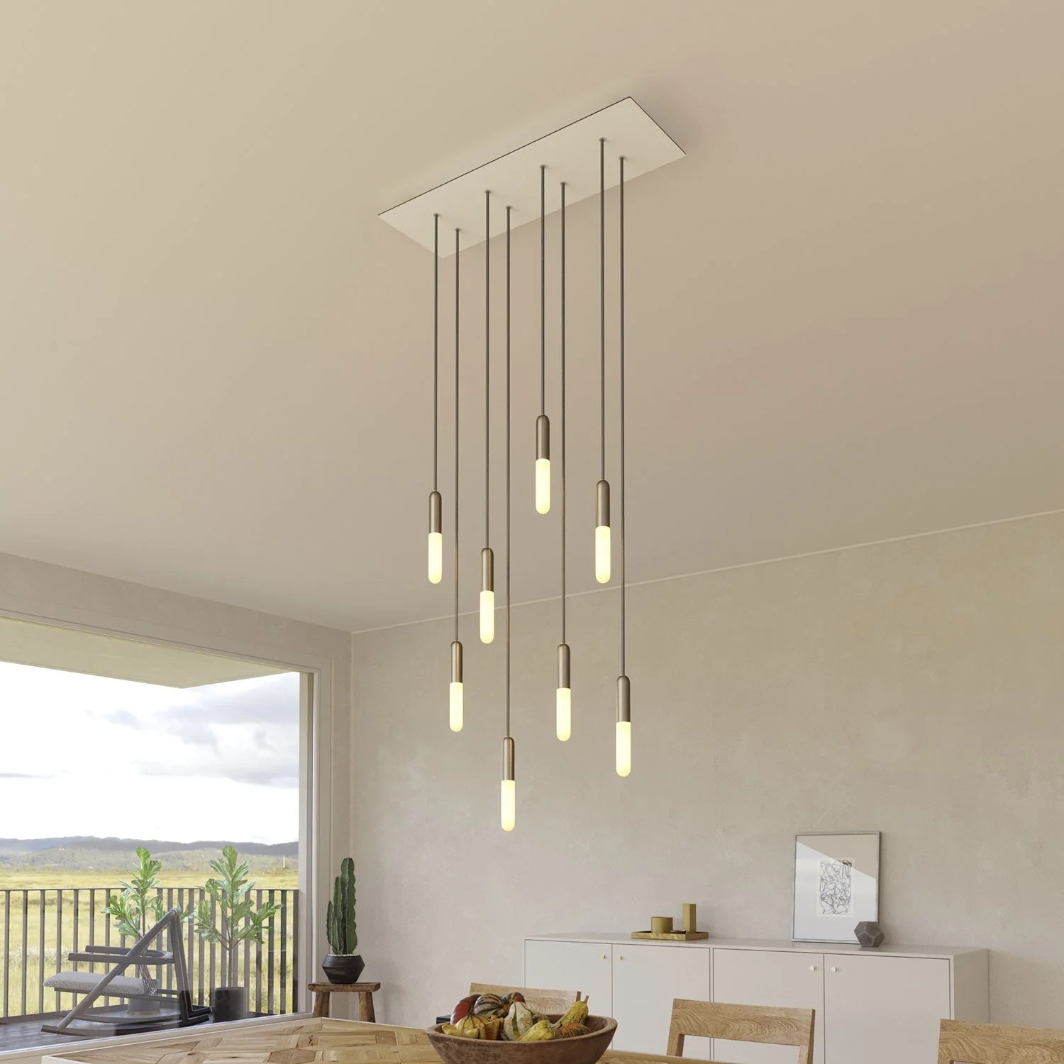 Pendelleuchte mit 8 Abhängungen und XXL Rose-One Rechteck 675 mm mit Metall-Finish – Mattweiß - Image 2