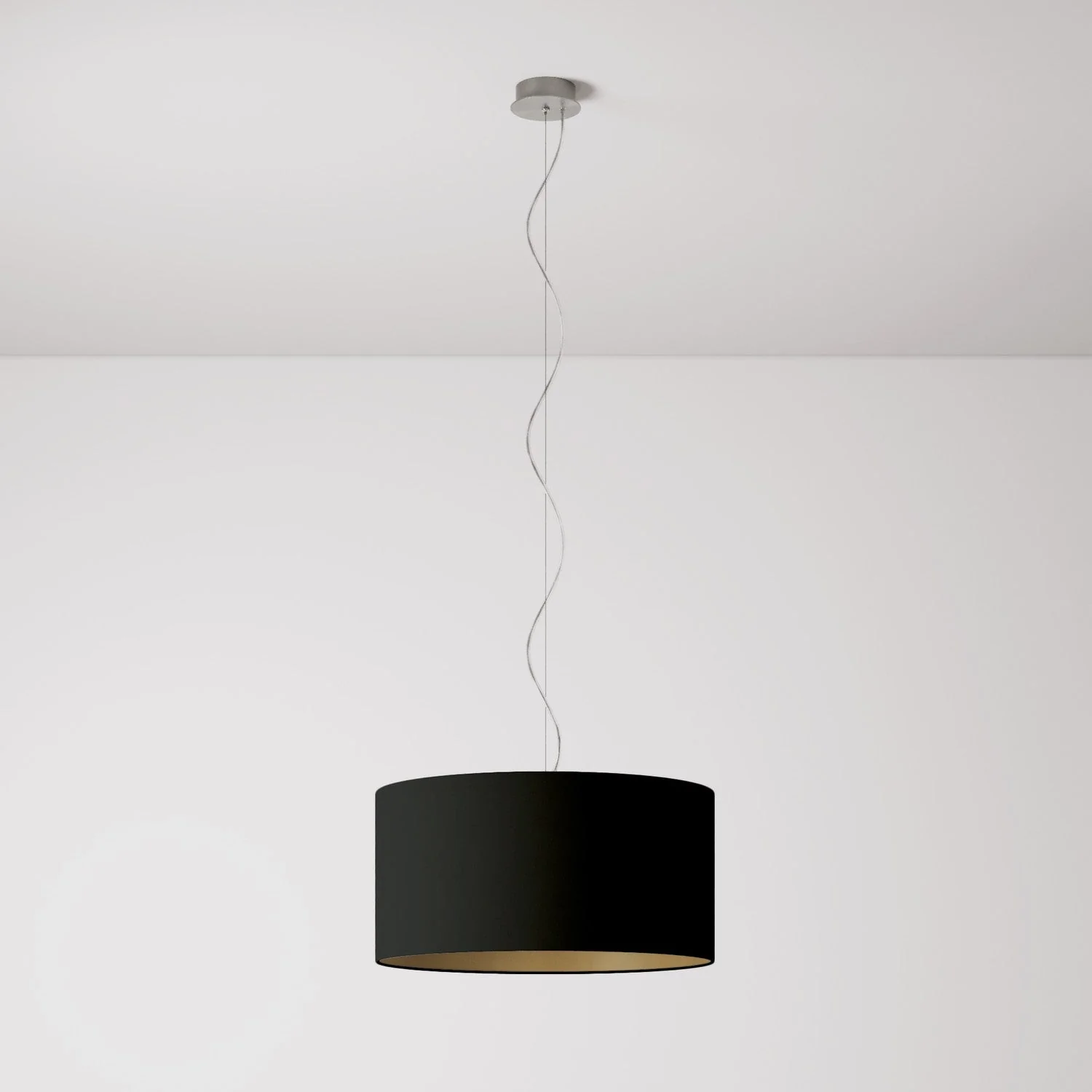 Pendelleuchte mit Lampenschirm aus Stoff Cilindro Medium - Made in Italy - Schwarz/Gold