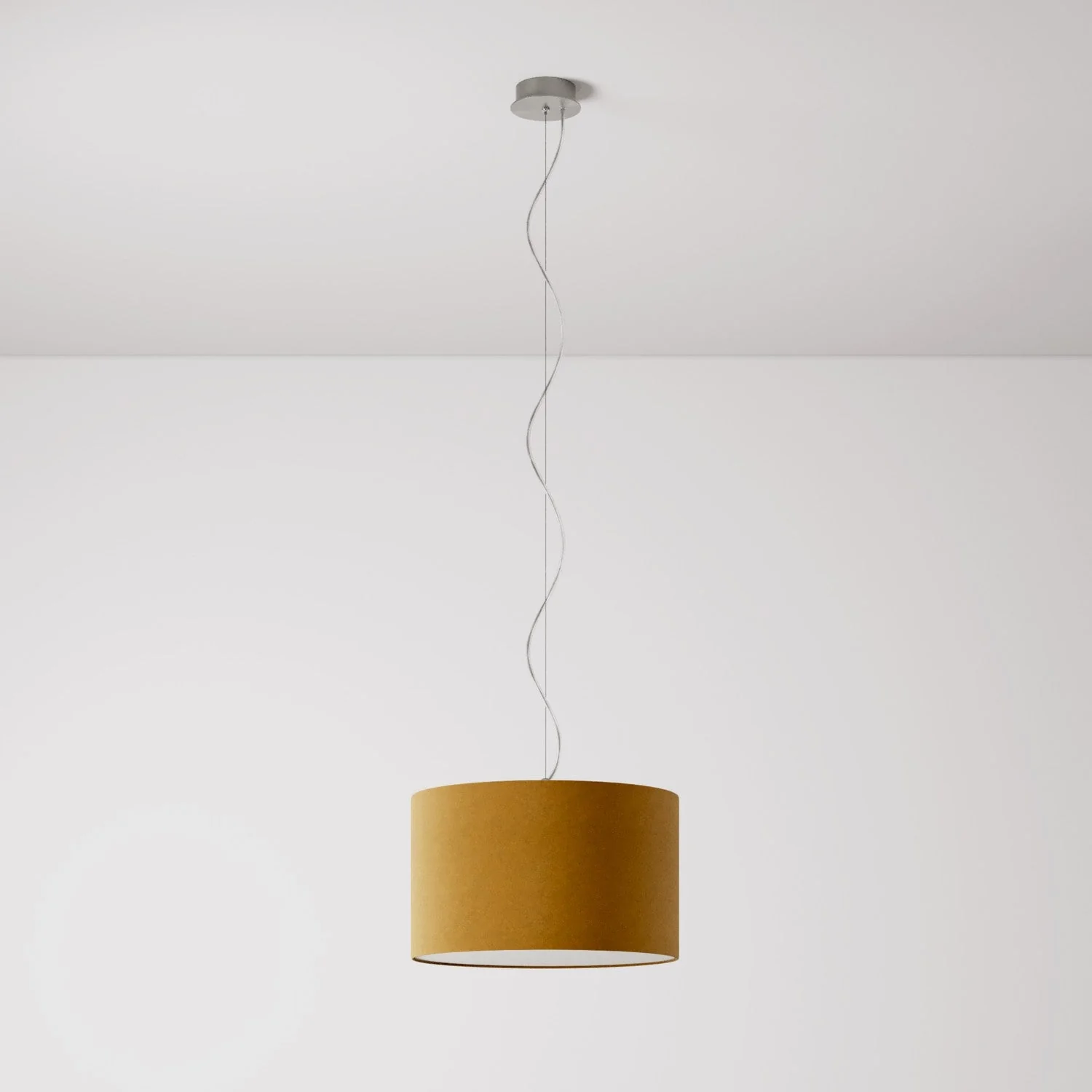 Pendelleuchte mit Lampenschirm aus Stoff Cilindro Small – Made in Italy – Senfgelbe Wolle - Image 7