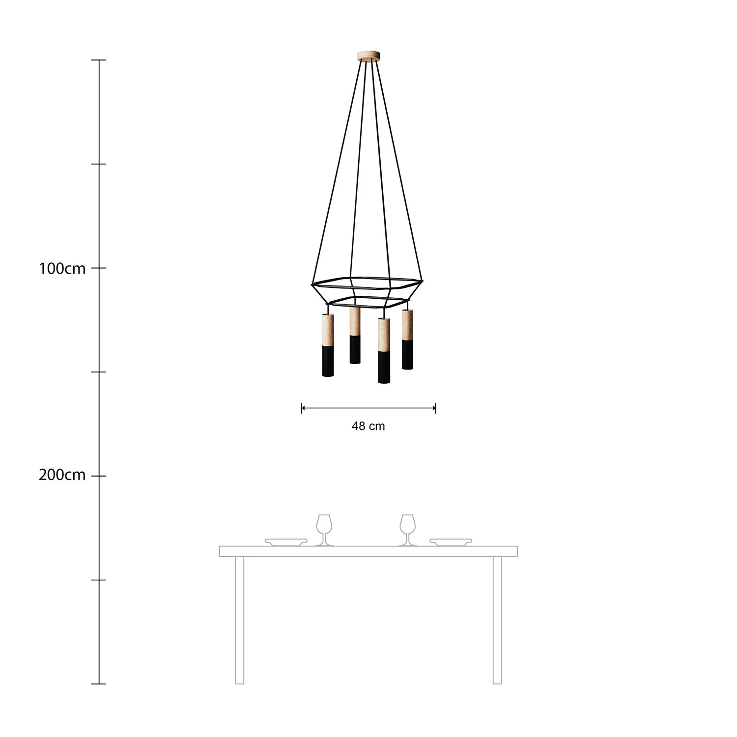 2 Cage Kronleuchter mit 4 Tub-E14 Abhängungen – Schwarz - Image 6