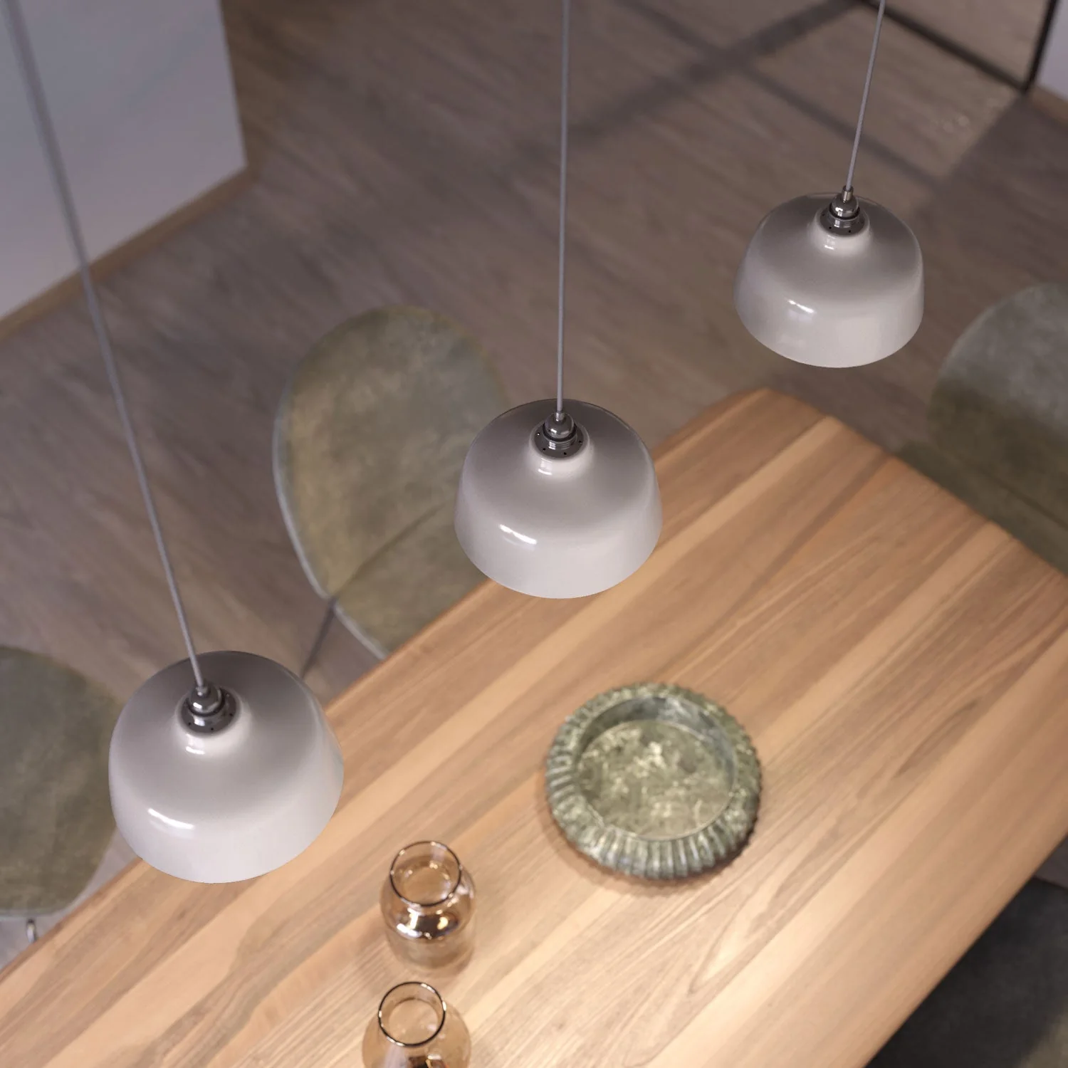 Pendelleuchte komplett mit Textilkabel, Lampenschirm „Coppa“ aus Keramik und Metall-Finishs – Hochglanzweiß - Image 3