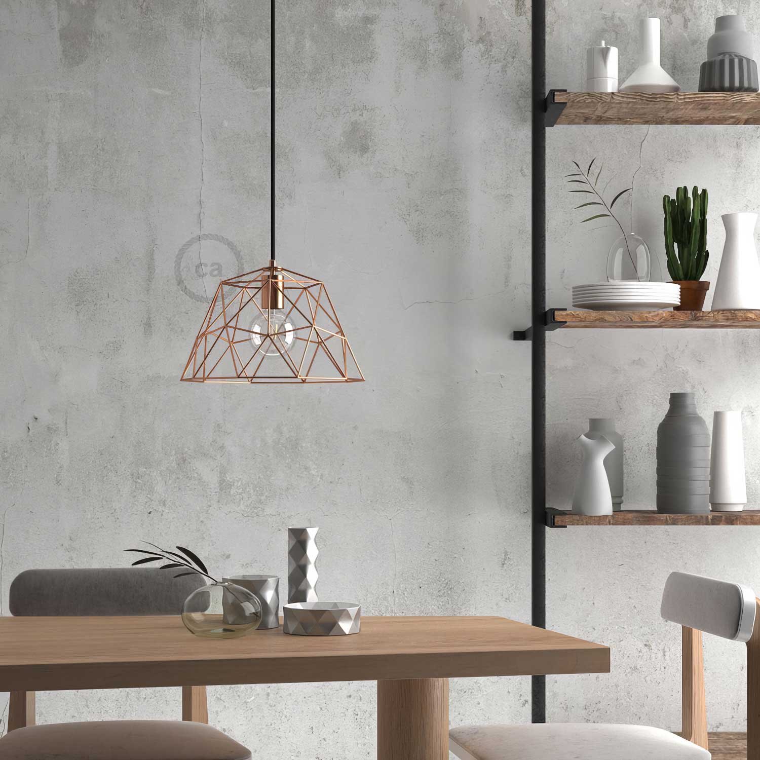 Pendelleuchte mit Textilkabel, Dome-Lampenschirm und Metall-Details – Kupfer - Image 3