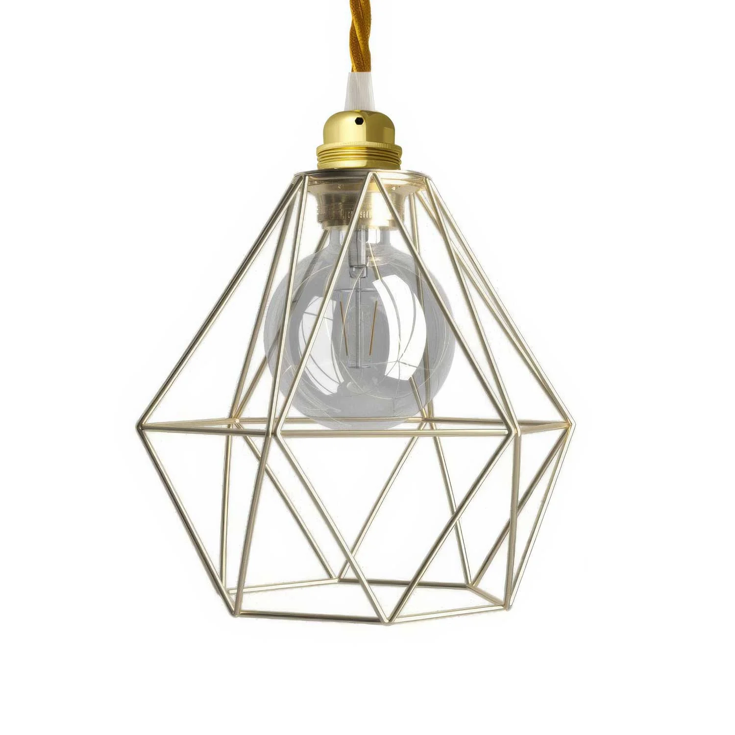Pendelleuchte komplett mit Textilkabel, Käfighschirm Diamond und Metallfinish – Messing