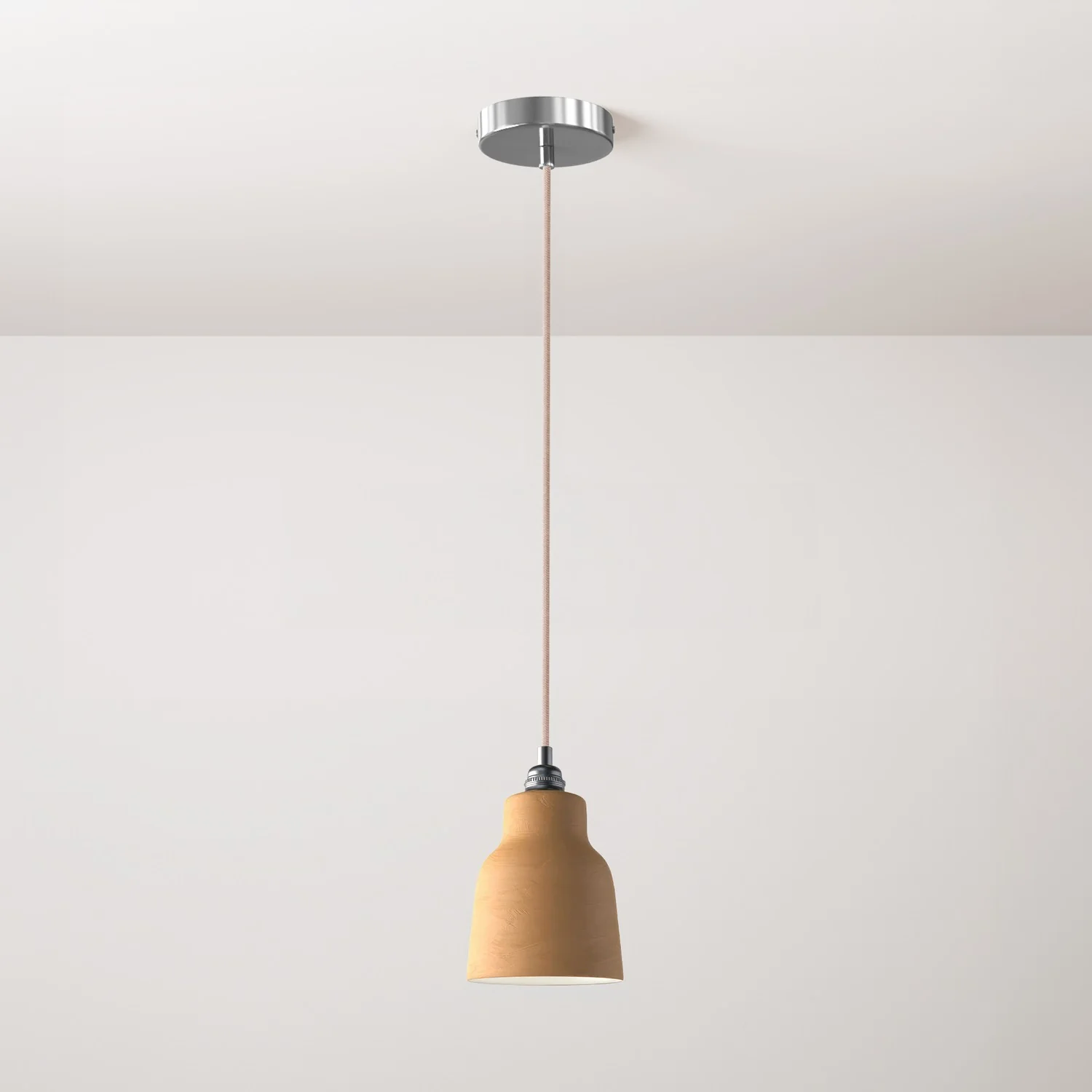 Pendelleuchte komplett mit Textilkabel, Vaso-Schirm aus Keramik und Metall-Details – Gestreifte Terrakotta