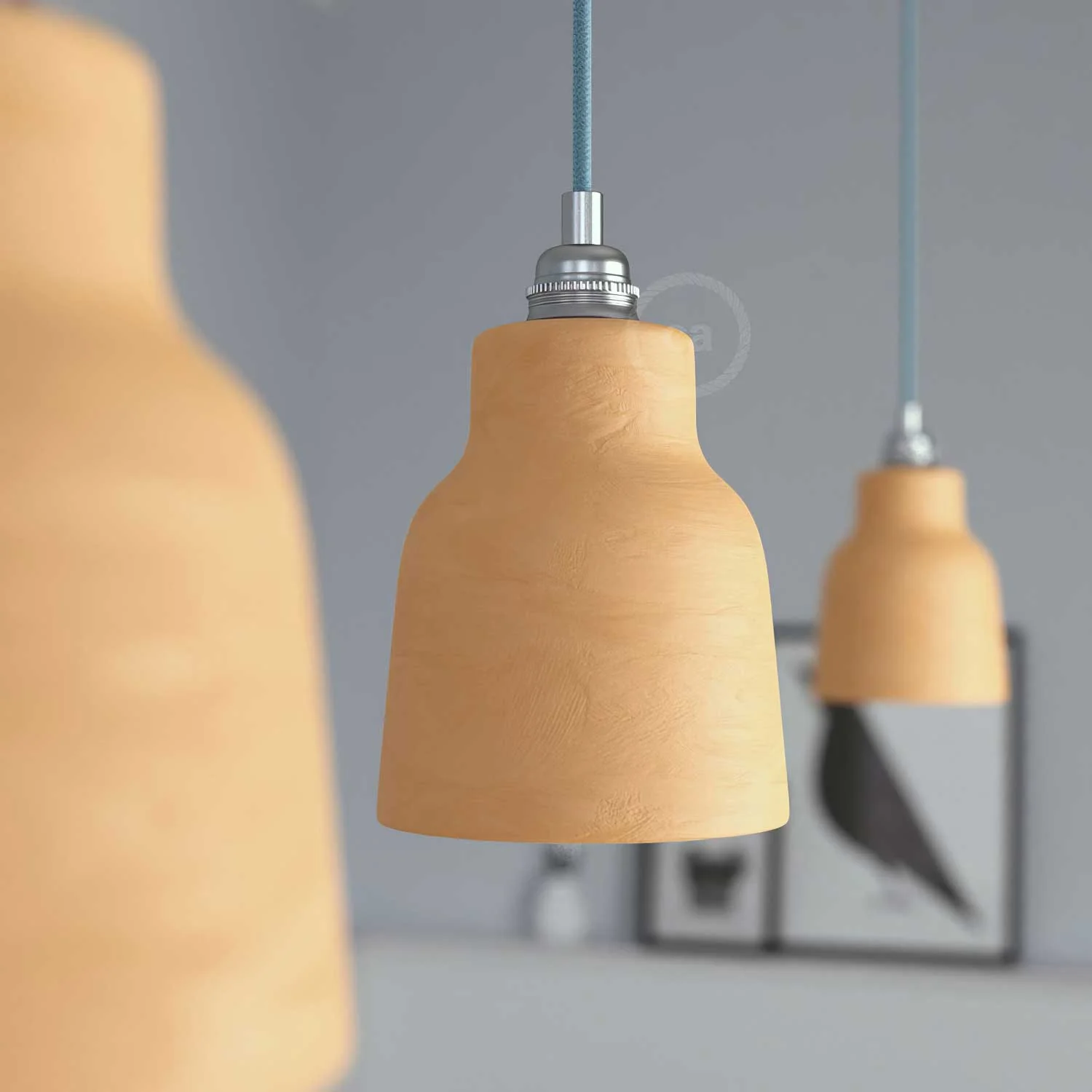 Pendelleuchte komplett mit Textilkabel, Vaso-Schirm aus Keramik und Metall-Details – Gestreifte Terrakotta - Image 3