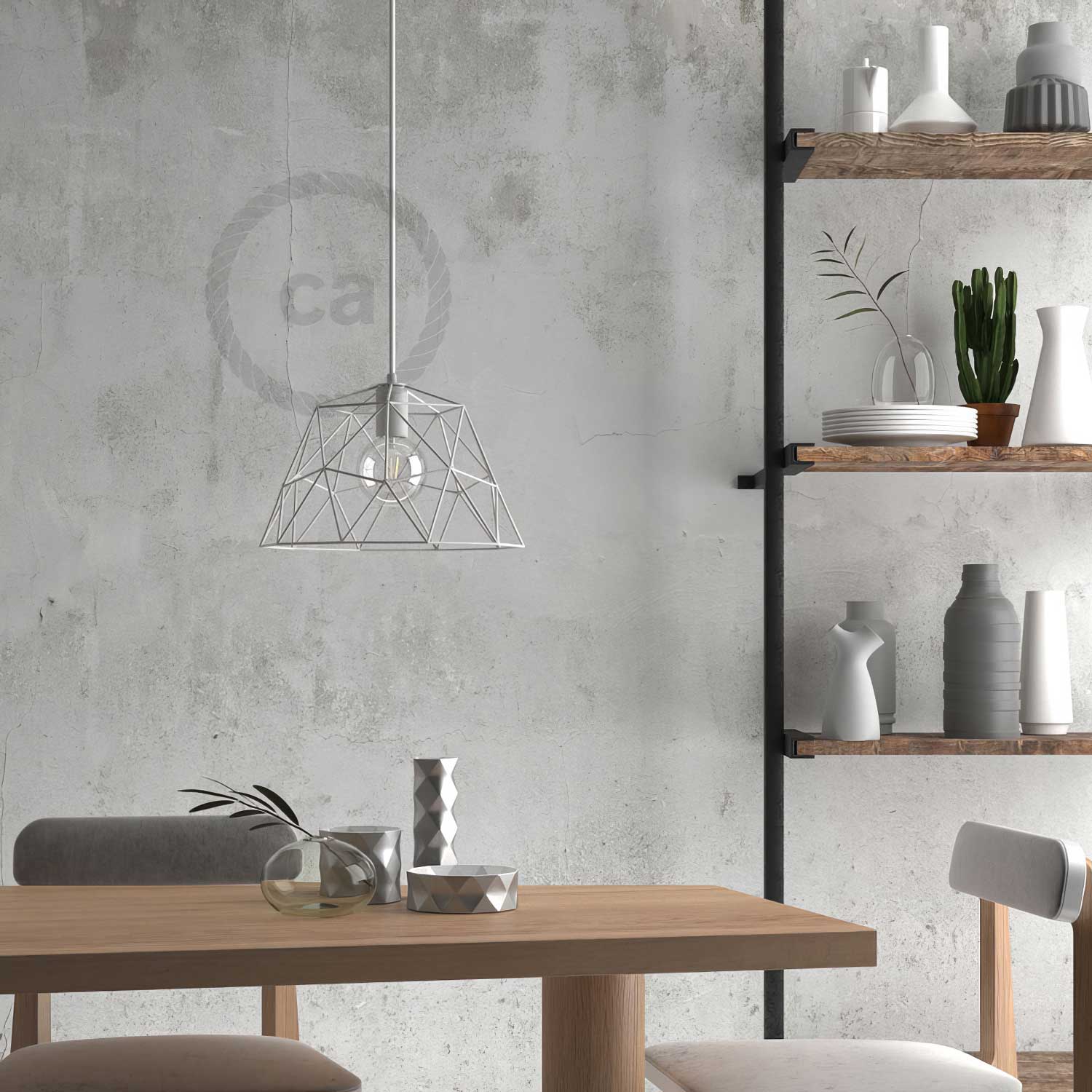 Komplette Pendelleuchte mit Textilkabel, Dome-Schirm und Metall-Details – Weiß - Image 3