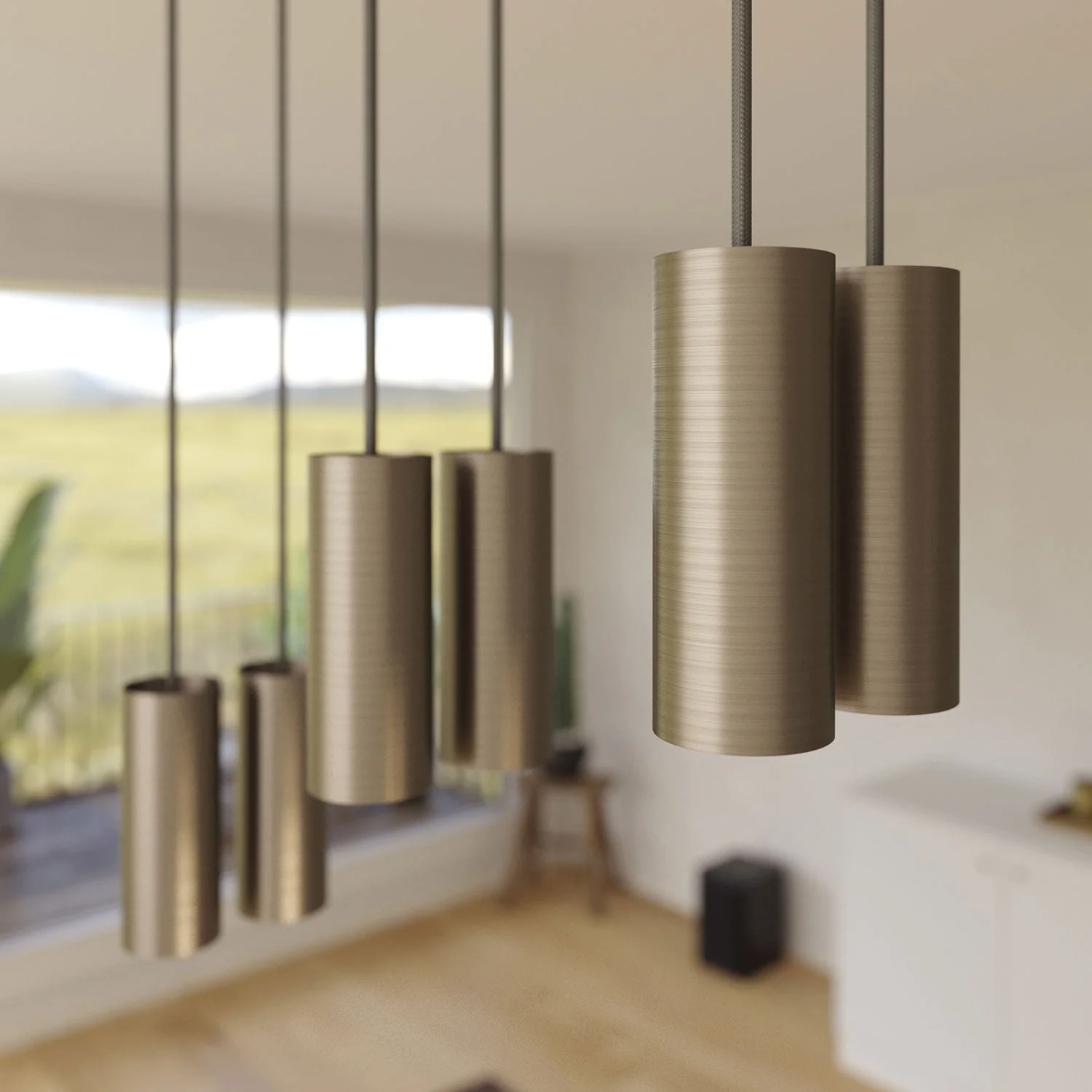 Pendelleuchte mit 6 Abhängungen, XXL Rose-One rechteckig 675 mm mit Tub-E14 Metallschirm – Mattstahl - Image 3