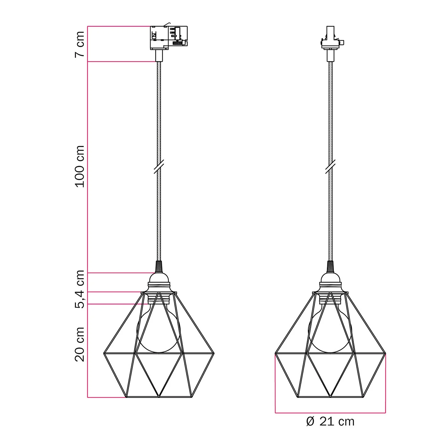 Pendelleuchte mit Diamond-Korbschirm für Schienensysteme – Kupfer - Image 6