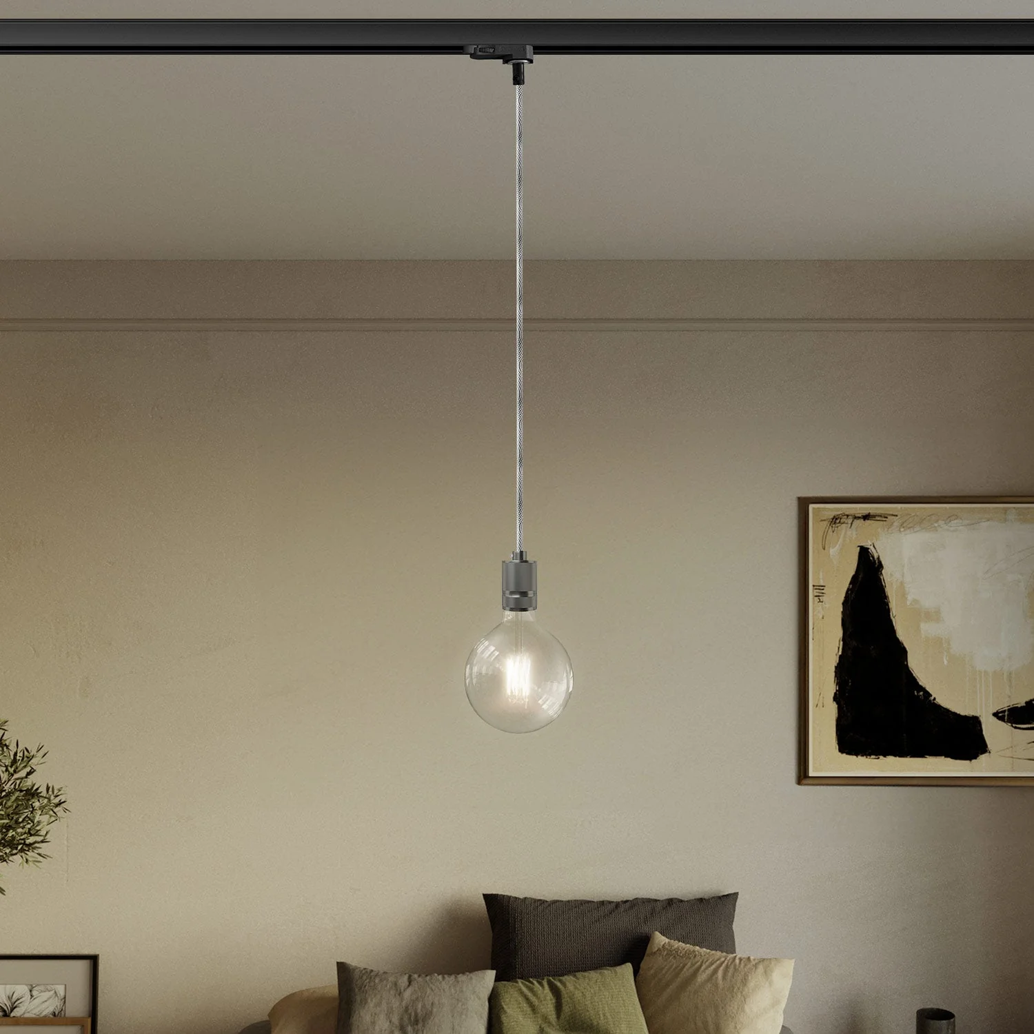 Pendelleuchte mit geriffeltem Aluminium-Lampenträger für Schienensystem – Satin Titan - Image 2