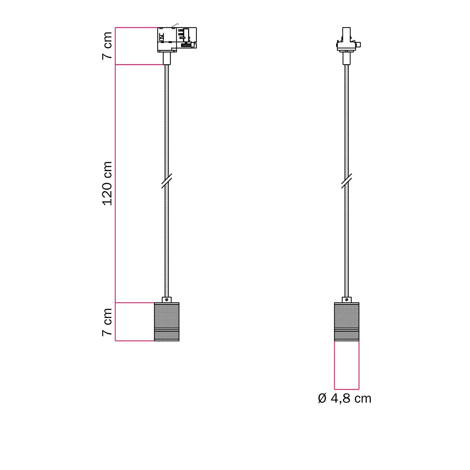 Pendelleuchte mit geriffeltem Aluminium-Lampenträger für Schienensystem – Satin Titan - Image 6