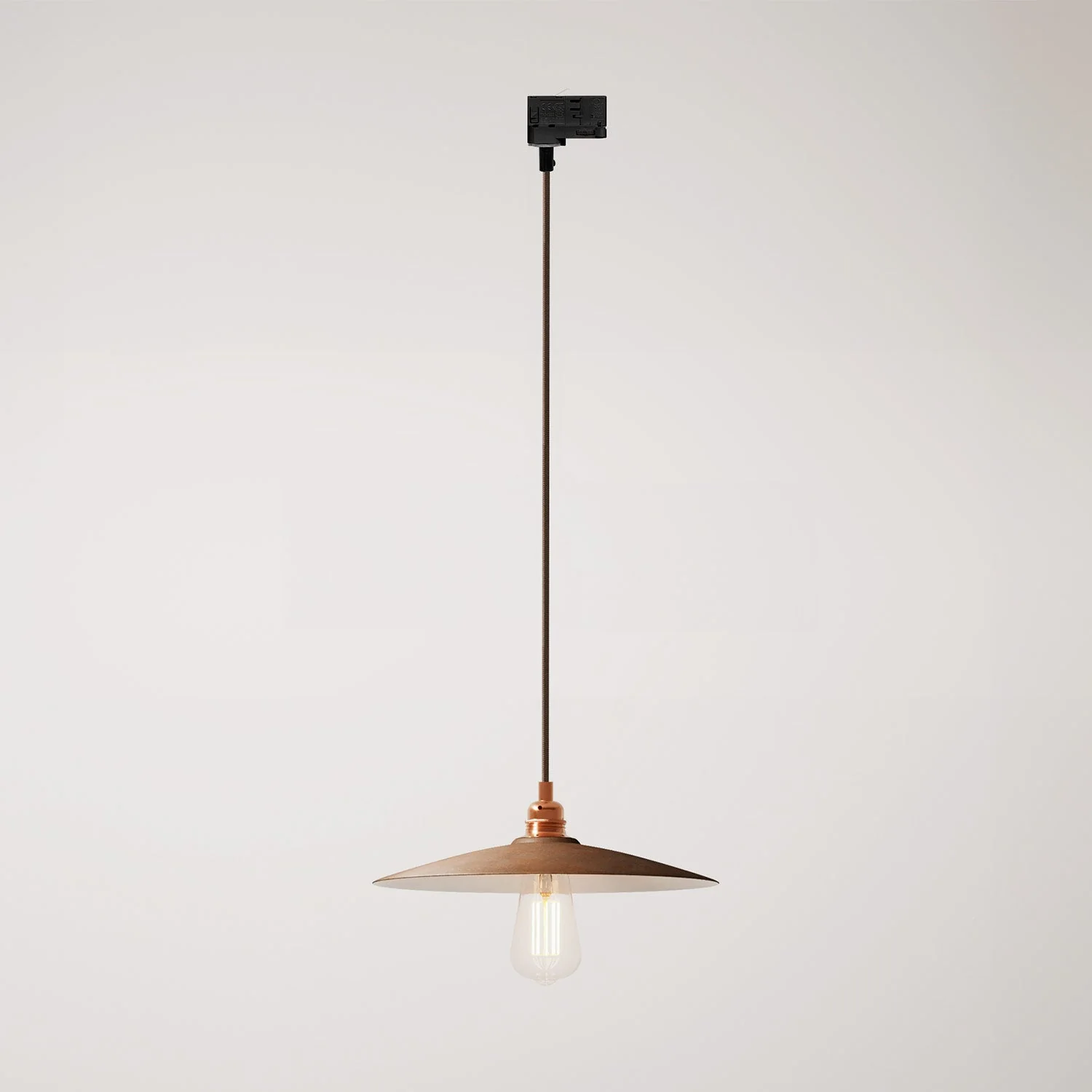 Pendelleuchte mit flachem Keramik-Lampenschirm für Schienensysteme – Corten-Effekt