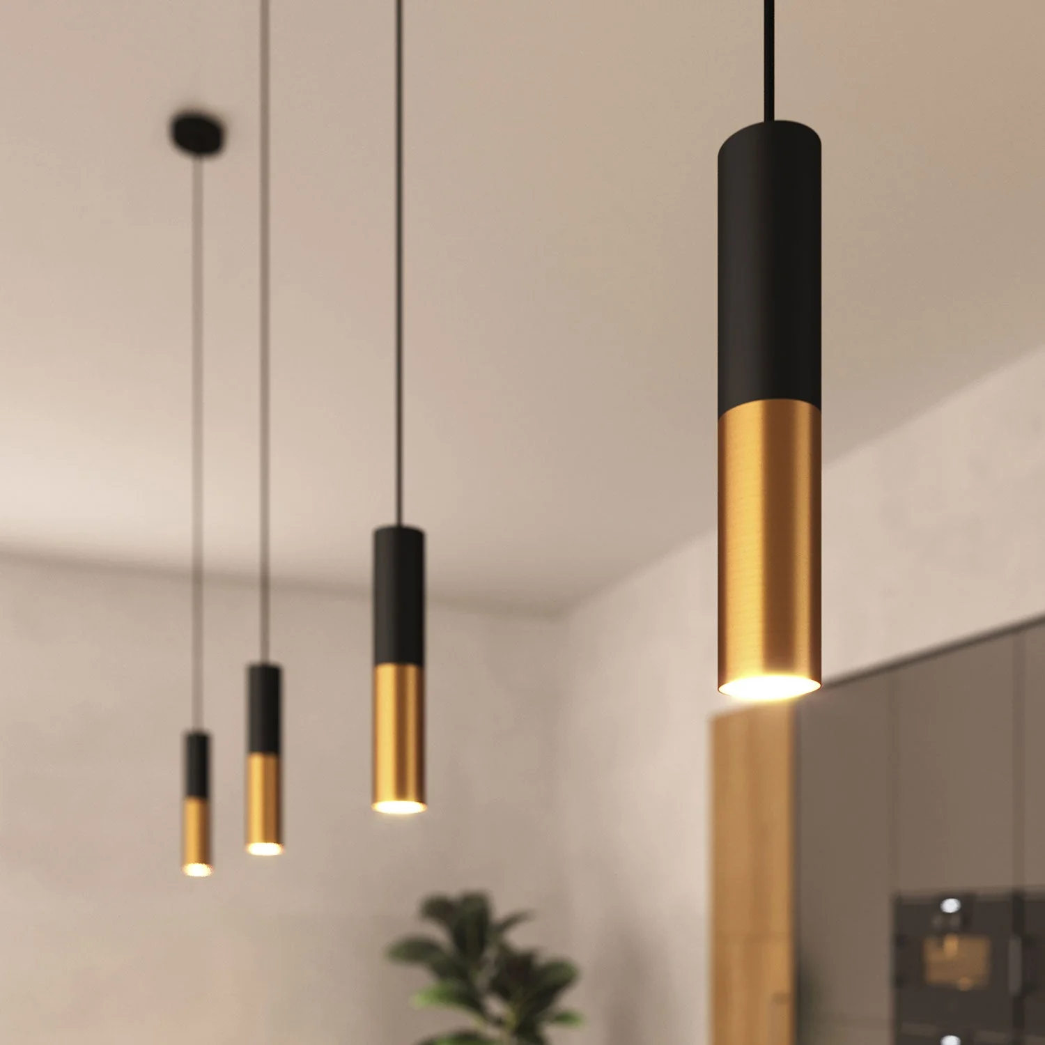 Komplette Pendelleuchte mit Textilkabel und doppeltem Tub-E14-Lampenschirm – Schwarz und Gebürstetes Bronze - Image 3
