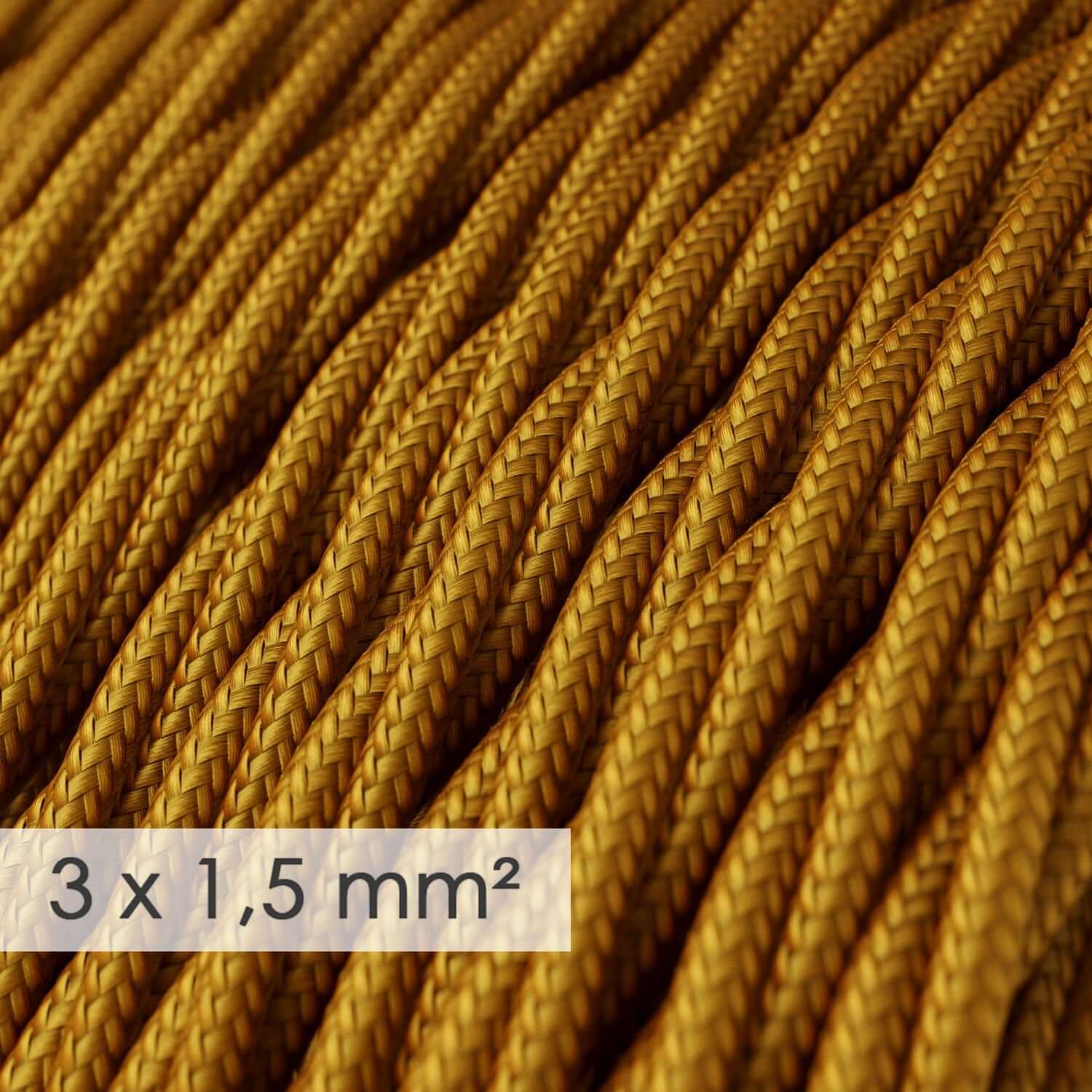 Textilkabel mit großem Querschnitt 3x1,50 geflochten – Stoff mit Seideneffekt Gold TM05 - Image 2