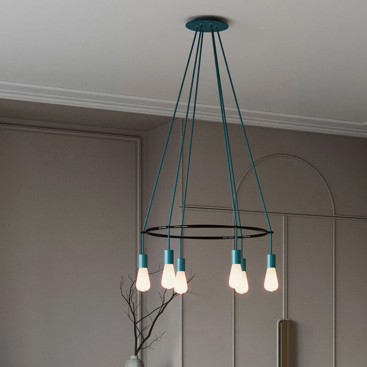 Cage Kronleuchter mit 6 Abhängungen Edison ST64 - Petrol - Image 3