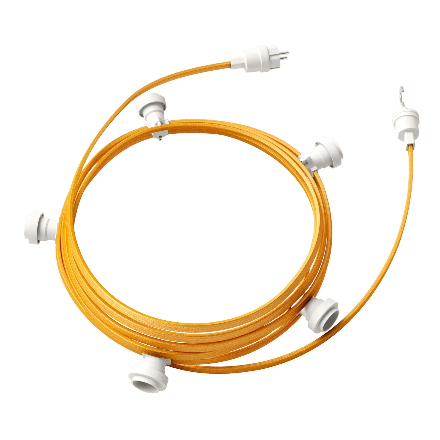 Lichterkettensystem Lumet 7,5 m mit Stoffkabel CM05, 5 Lampenfassungen, Haken und weißen Steckern