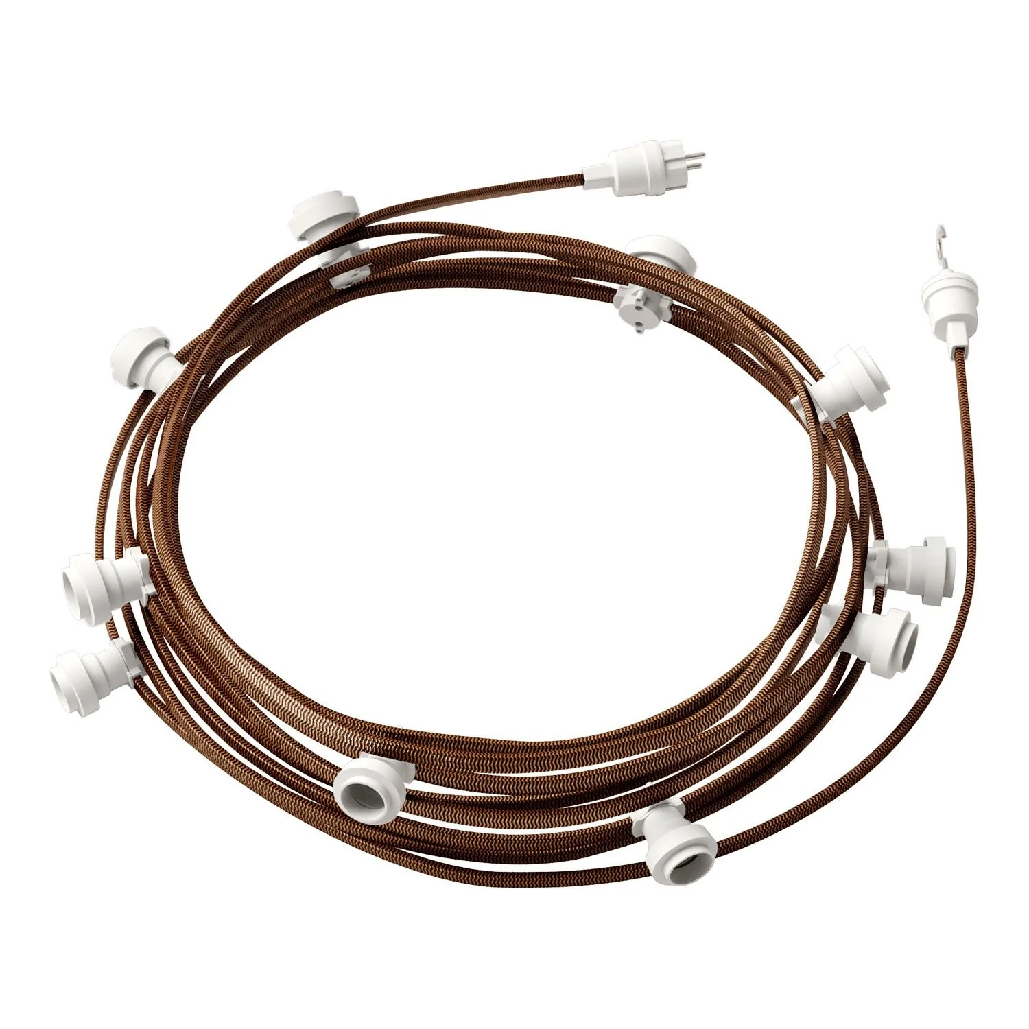 Lumet-Kettensystem 12,5 m mit CZ22 Textilkabel, 10 Fassungen, weißer Haken und Stecker
