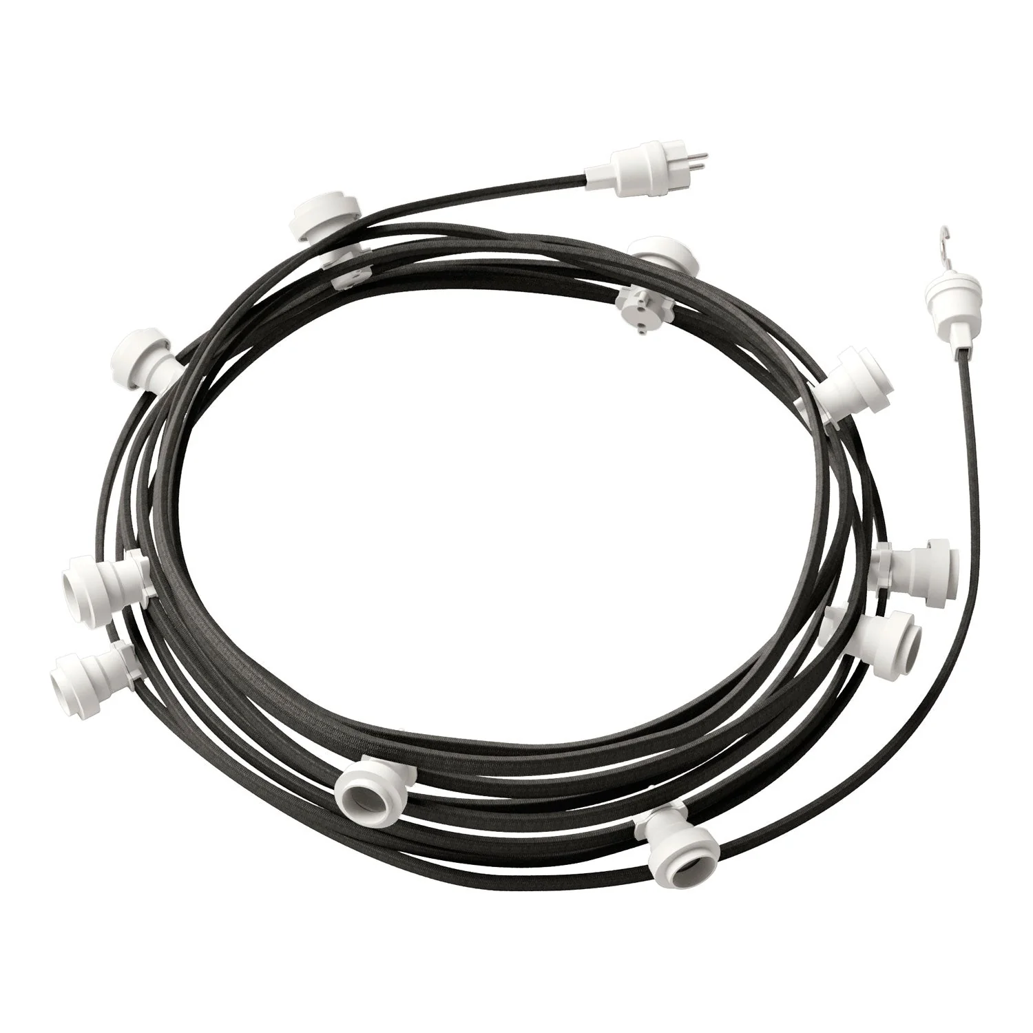 Lumet Lichterkettensystem 12,5 m mit CM03-Textilkabel, 10 Fassungen, weißem Haken und Stecker