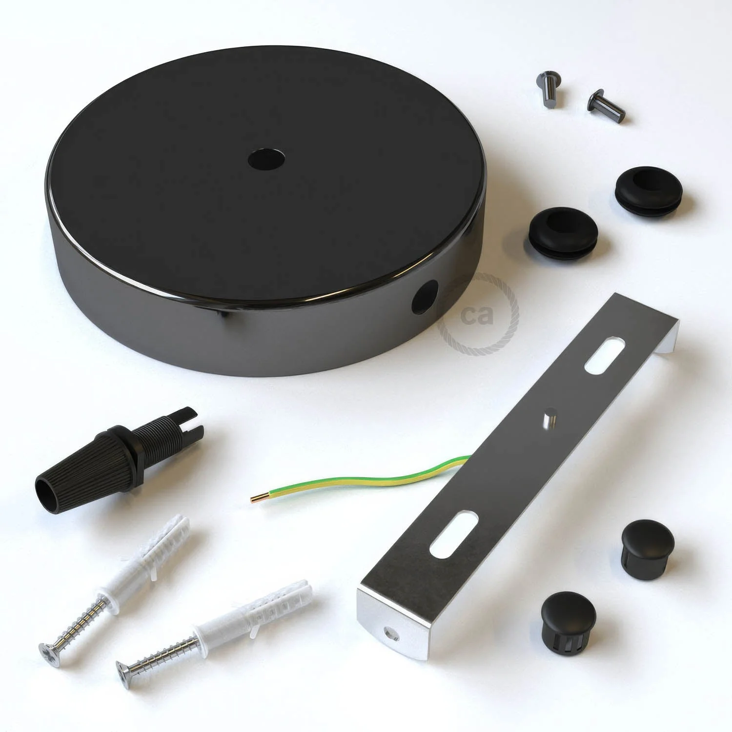 Zylindrischer Baldachin-Bausatz aus Metall mit 1 zentralem und 2 seitlichen Löchern – Perlschwarz - Image 3