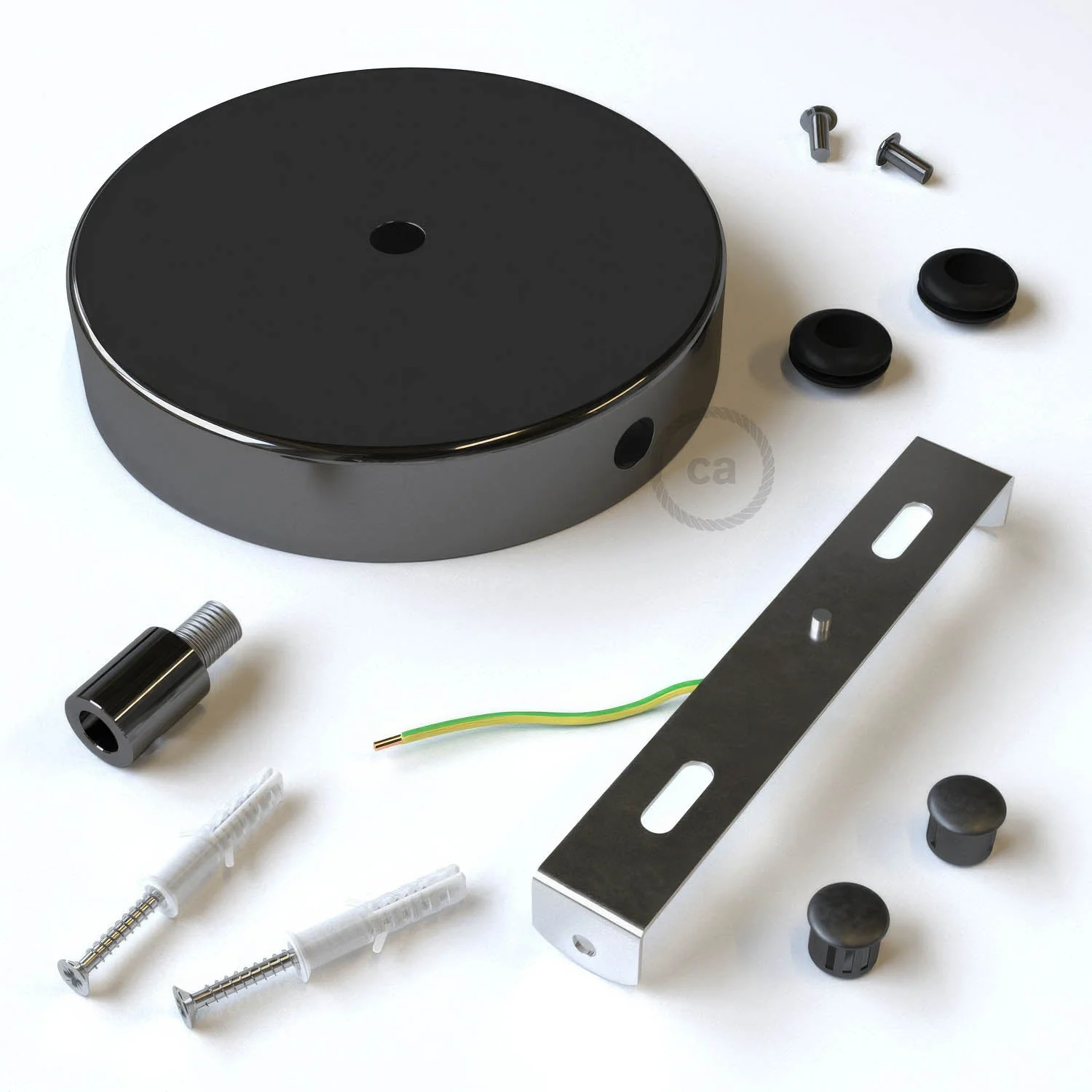 Zylindrischer Baldachin-Bausatz aus Metall mit 1 zentralem und 2 seitlichen Löchern – Perlschwarz - Image 8