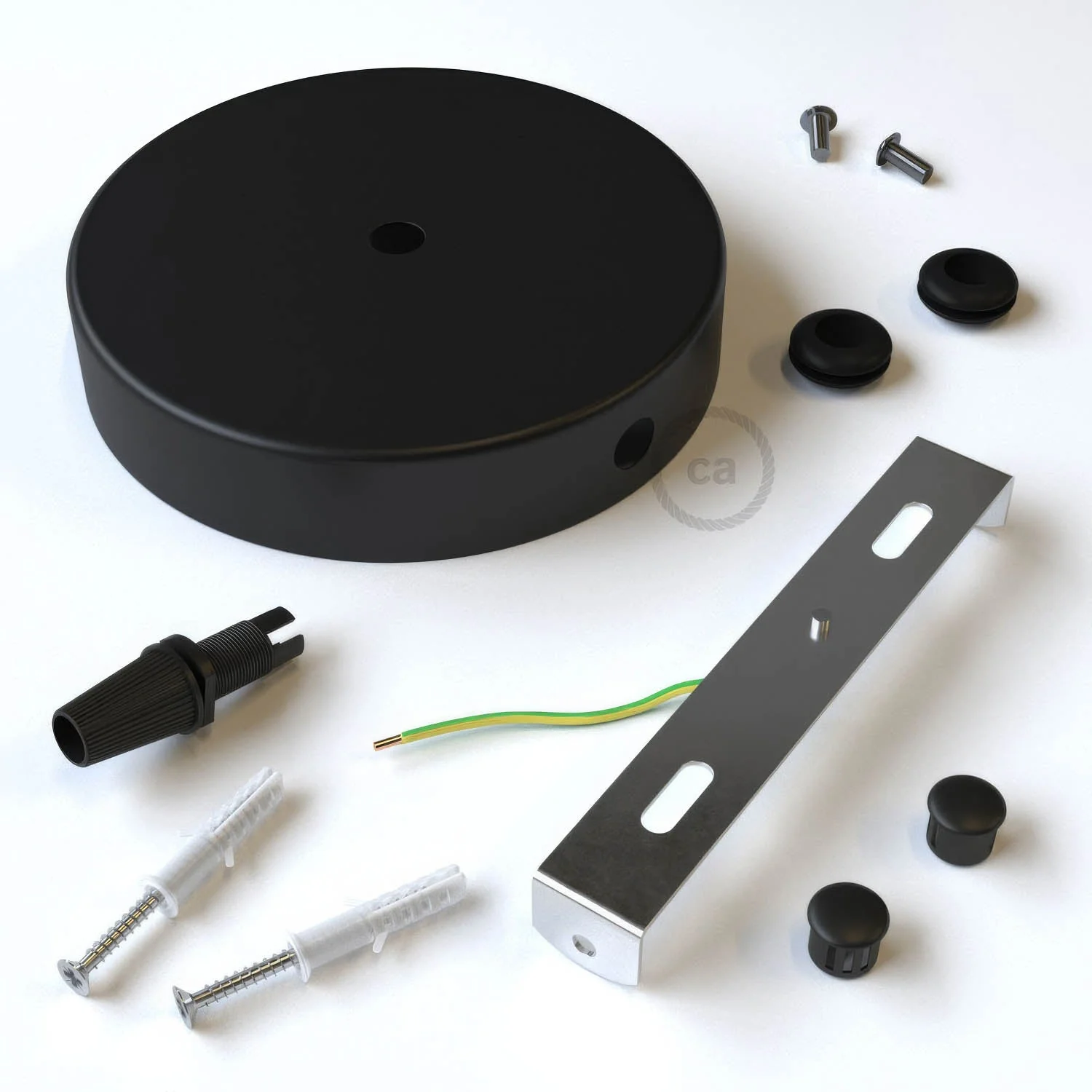 Zylindrisches Metall-Rosetten-Set mit 1 zentralen Bohrung und 2 seitlichen Bohrungen – Schwarz - Image 3