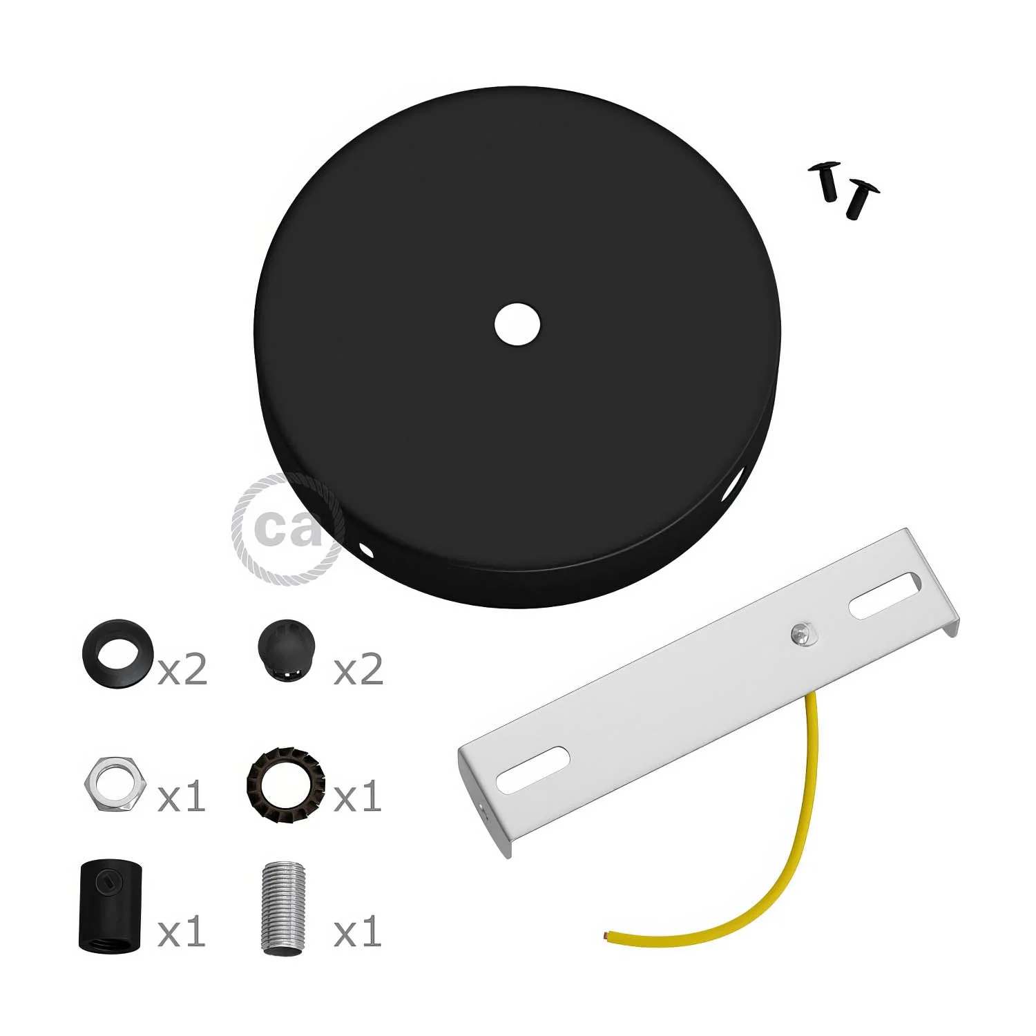 Zylindrisches Metall-Rosetten-Set mit 1 zentralen Bohrung und 2 seitlichen Bohrungen – Schwarz - Image 8