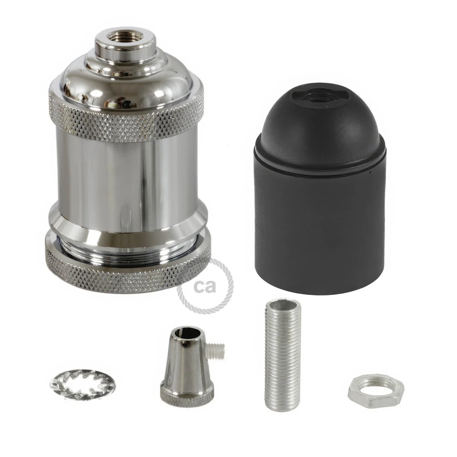 Kit Lampenfassungen E27 aus Vintage-Aluminium - Chrom - Image 2