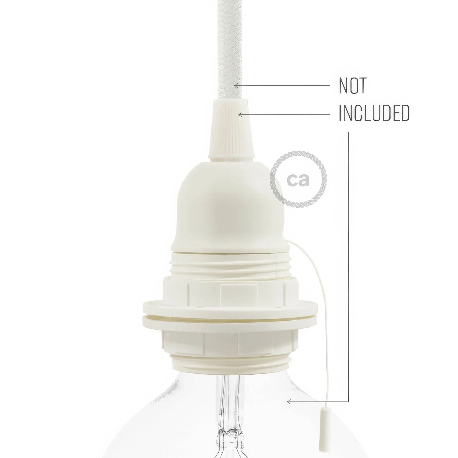 E27 Lampenfassungs-Kit aus Thermoplast mit Doppelring für Lampenschirm und Zugschalter – Weiß - Image 3