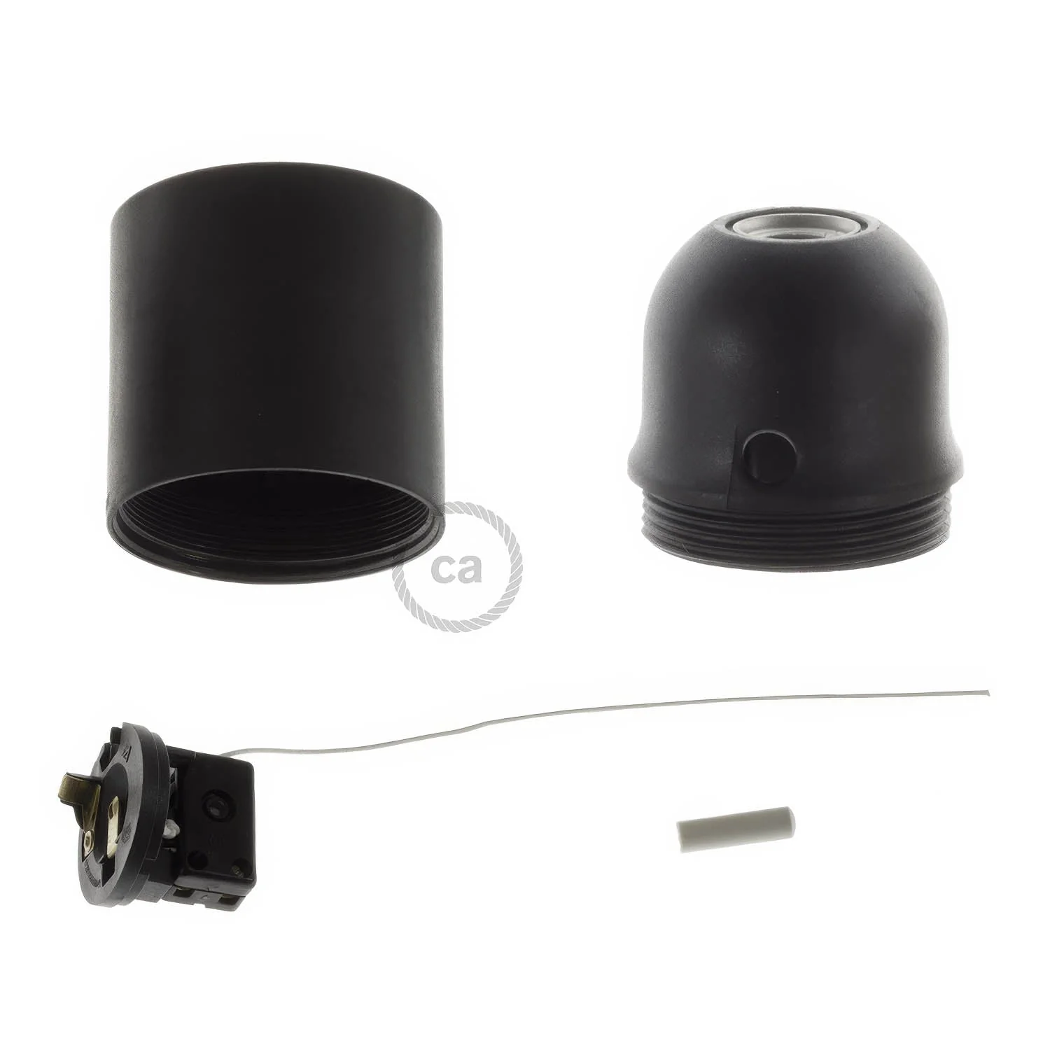 Lampenfassungsset E27 aus Thermoplastik mit Zugschalter – Schwarz - Image 2