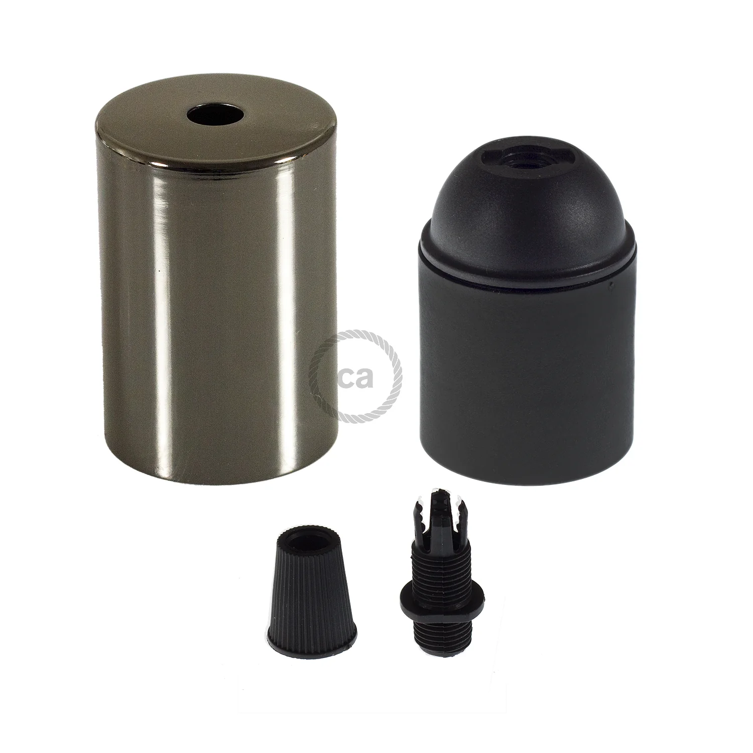 Kit Lampenfassungen E27 zylindrisch aus Metall – Perlschwarz - Image 2