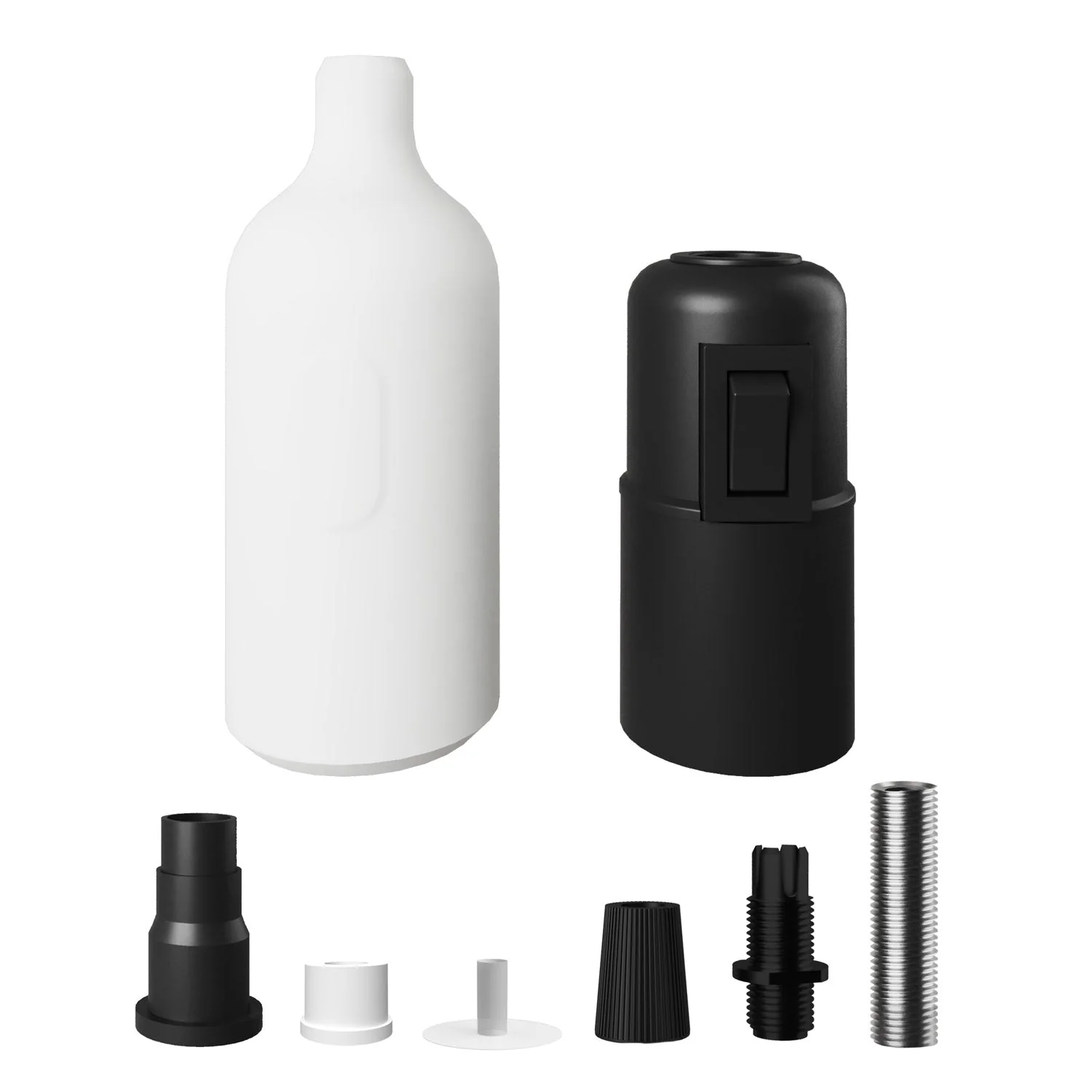 E27-Fassungsset aus Silikon mit Schalter und verstecktem Zugentlaster – Weiß - Image 2