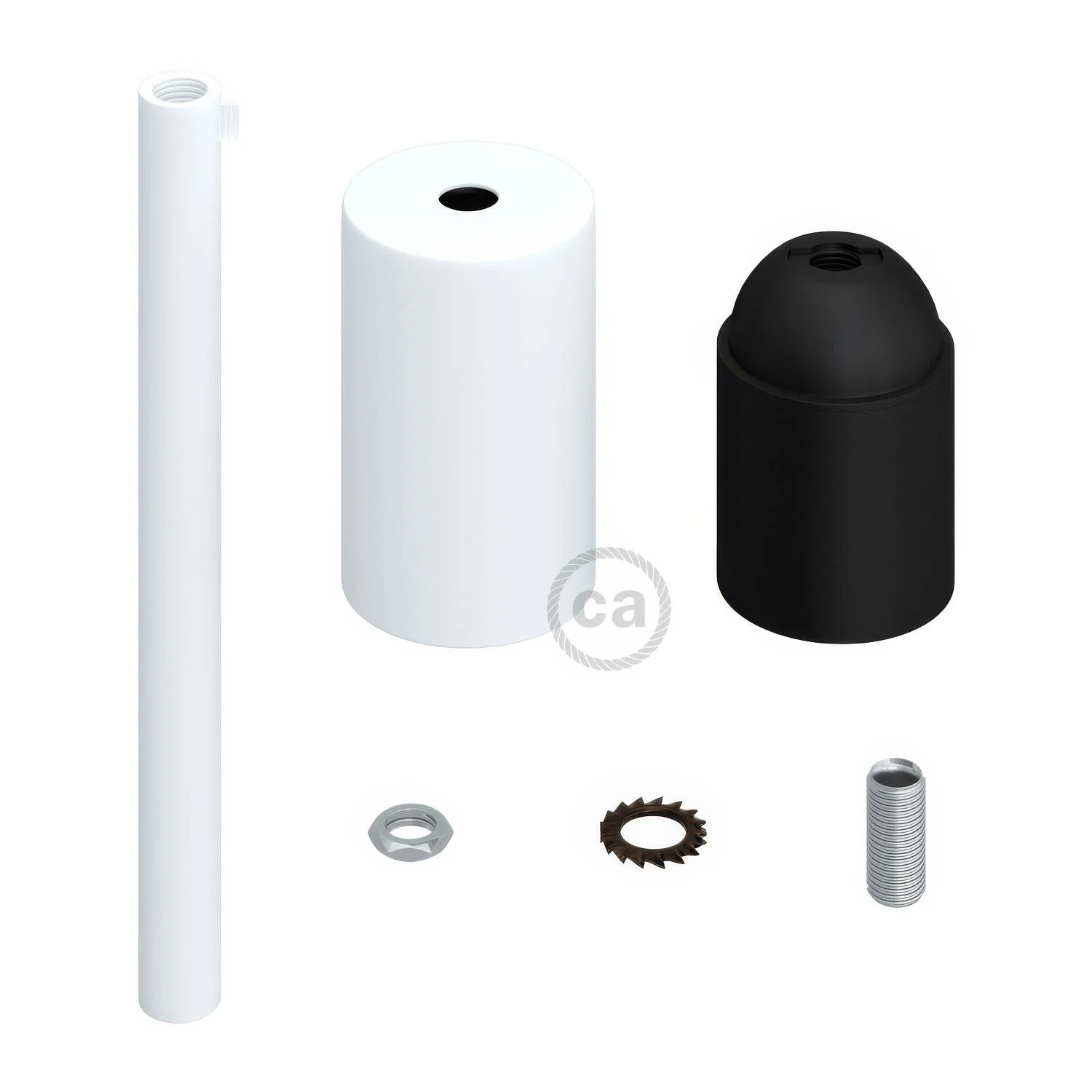 Zylindrisches E27 Lampenfassung-Set aus Metall mit 15 cm Zugentlastung – Mattweiß - Image 2