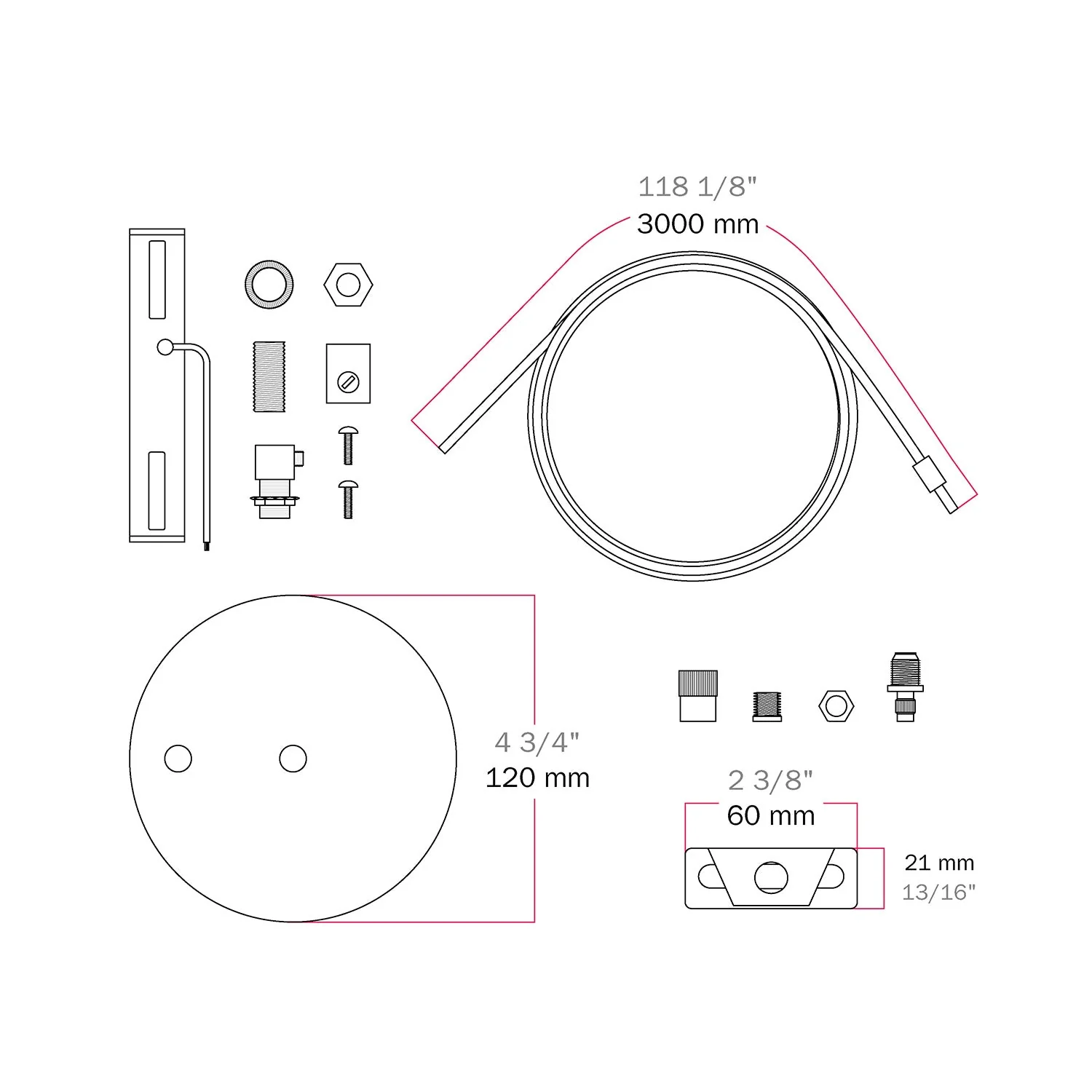 Kit Lampenbaldachin Ø 120 mm mit Stahlaufhängung und millimetergenauem Balancer – Mattschwarz - Image 6