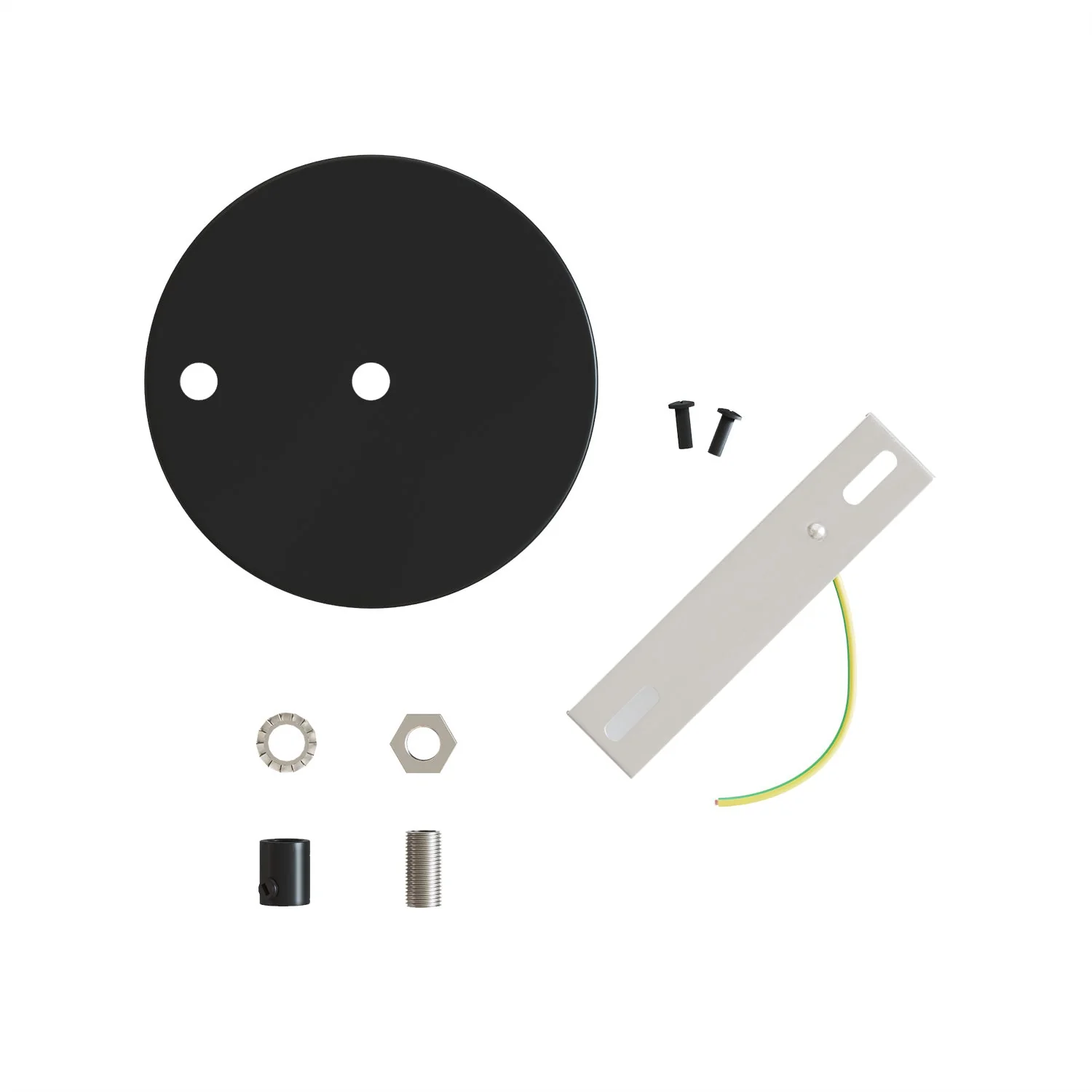 Zylindrisches Lampenbaldachin‑Kit aus Metall Ø 120 mm mit 2 zentralen und dezentralen Öffnungen – Mattschwarz - Image 3