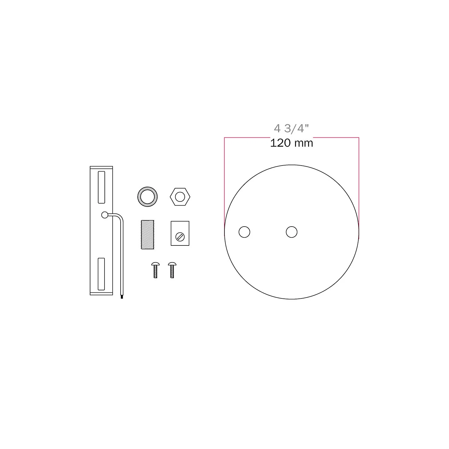 Zylindrisches Lampenbaldachin‑Kit aus Metall Ø 120 mm mit 2 zentralen und dezentralen Öffnungen – Mattschwarz - Image 5