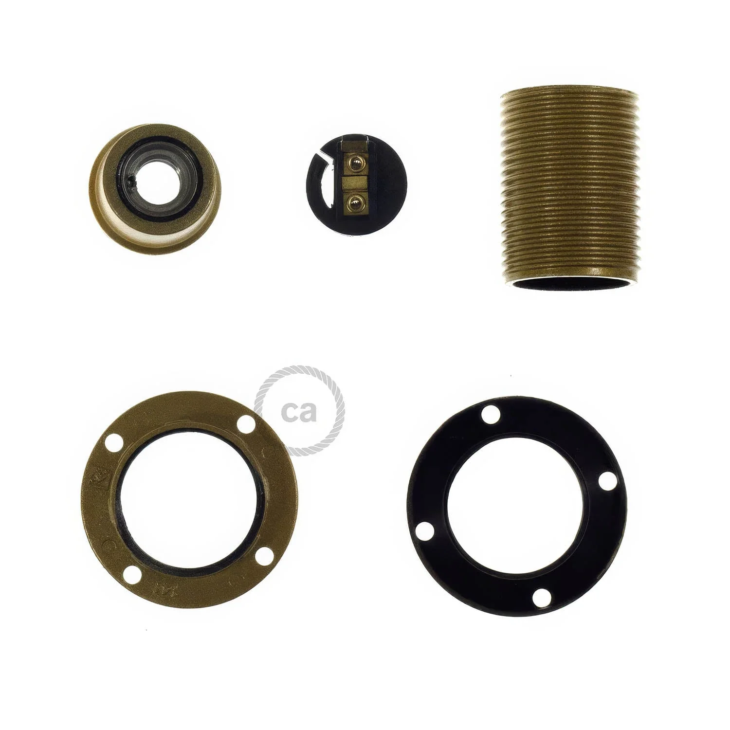 E14-Lampenfassung-Set aus Bakelit mit Doppelmutter für Lampenschirm – Gold - Image 2