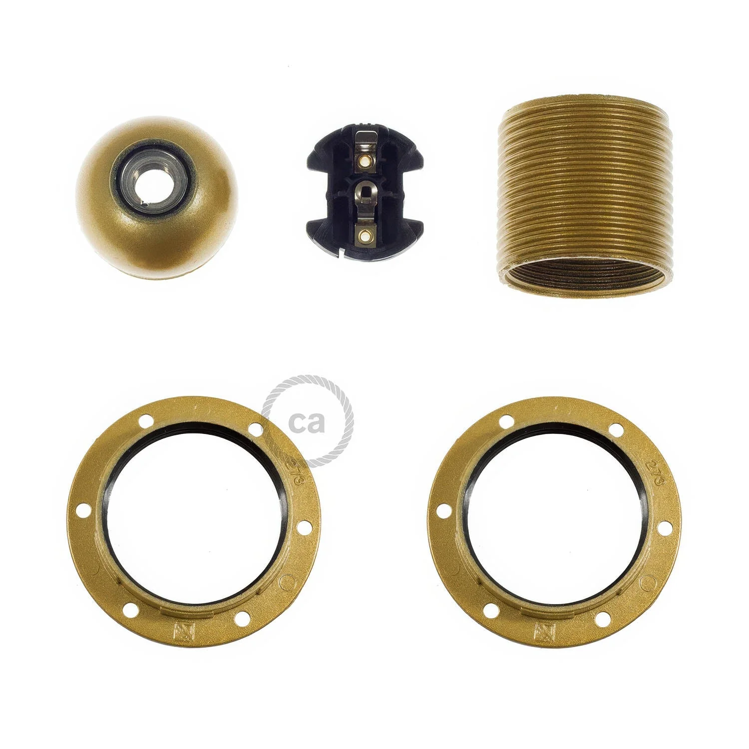 E27-Lampenfassung aus Bakelit mit Doppelring für Lampenschirme – Gold - Image 2