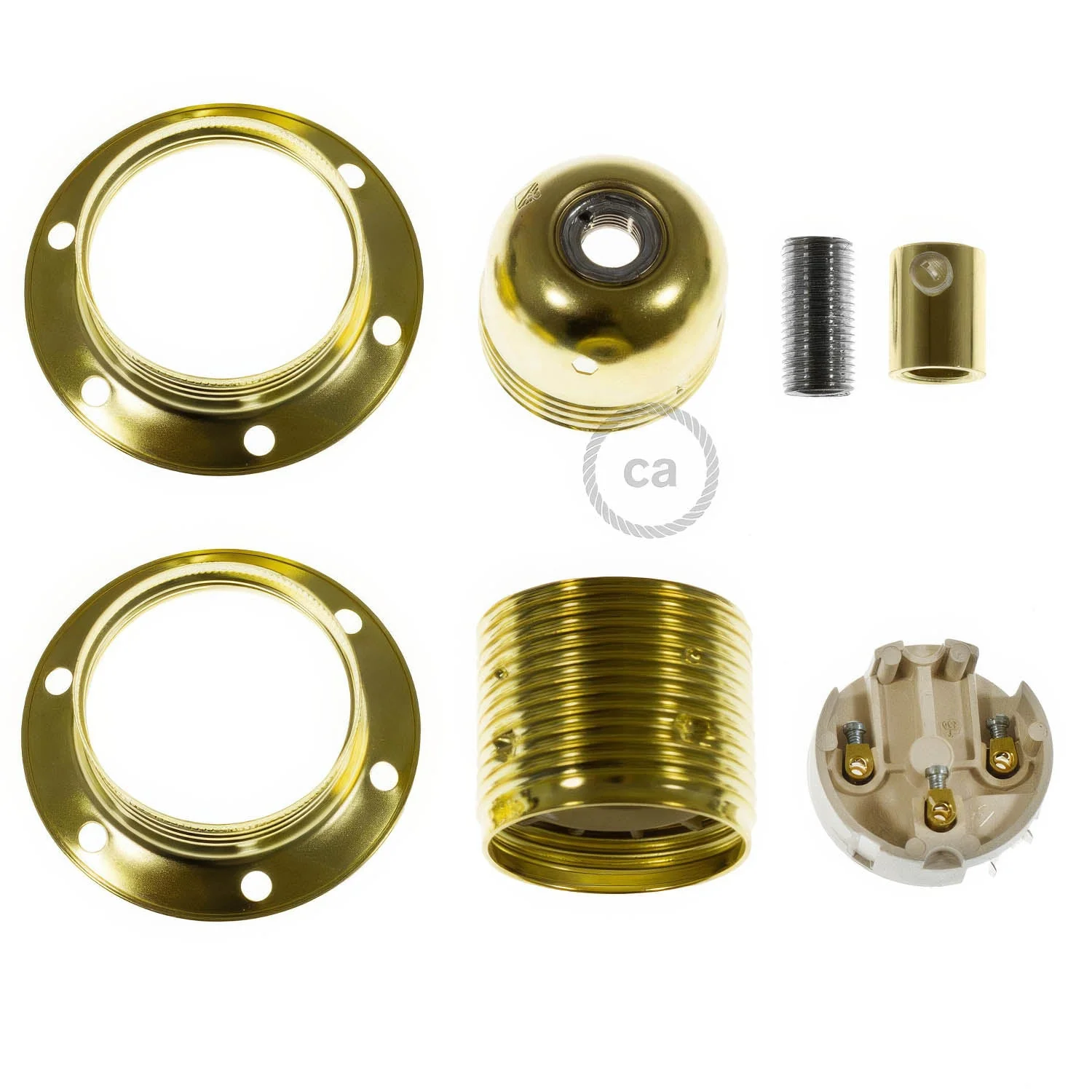 Kit Lampenfassung E27 aus Metall mit doppelter Klemmscheibe für Lampenschirm – Messing - Image 5