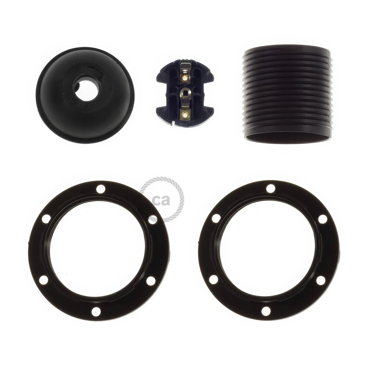 E27-Fassungs-Set aus Thermoplastik mit Doppelmutter für Lampenschirm – Schwarz - Image 2