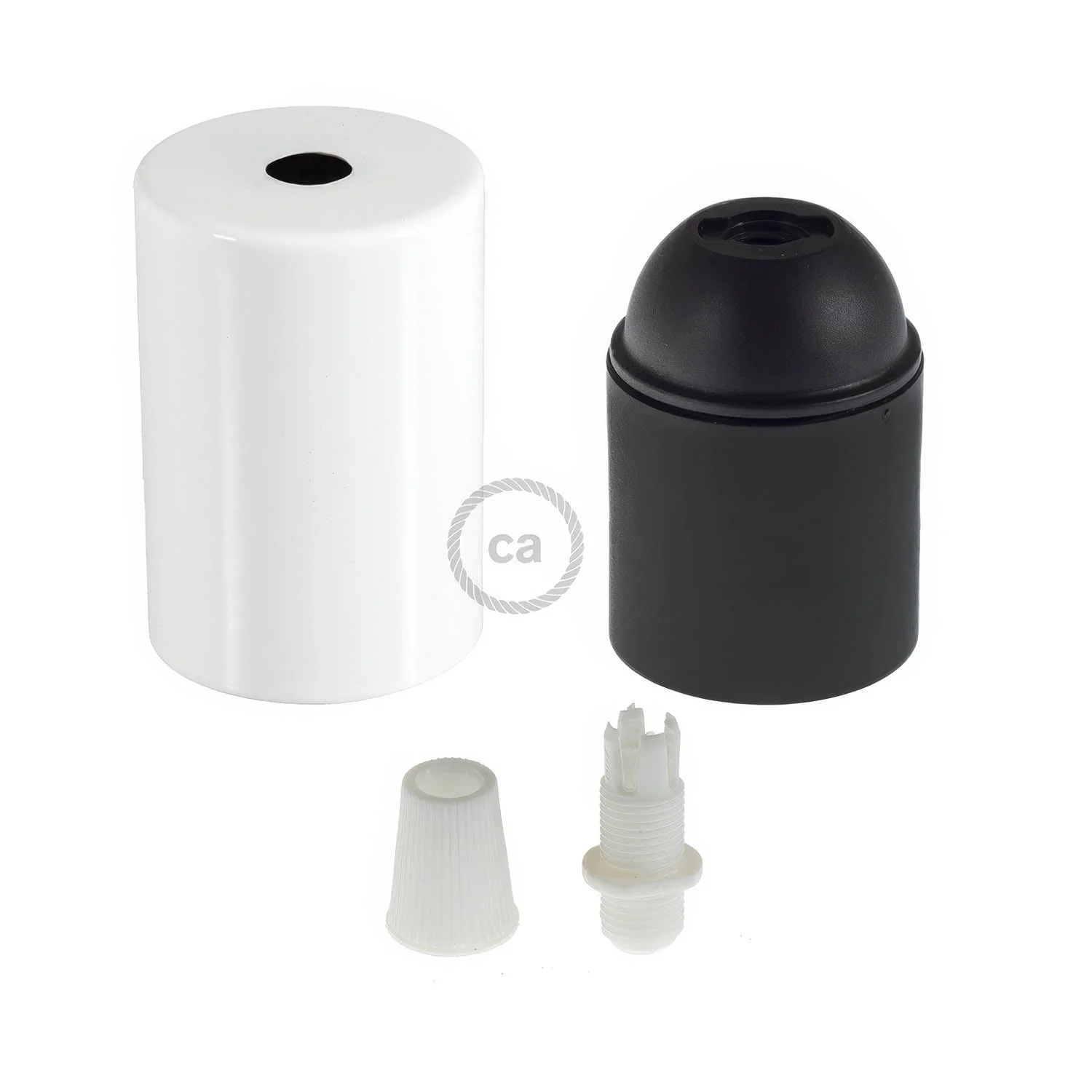 E27 Metall-Lampenfassungs-Set zylindrisch – Glänzend Weiß - Image 2