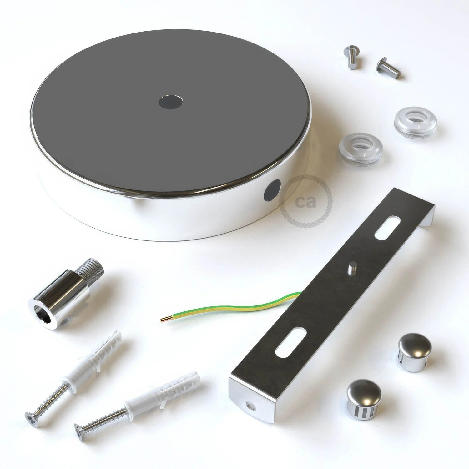 Zylindrisches Baldachin-Set aus Metall mit 1 mittigem und 2 seitlichen Öffnungen - Chrom - Image 8