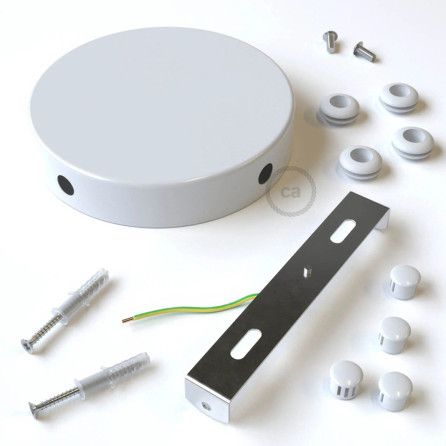 Zylindrisches Baldachin-Set aus Metall mit 4 seitlichen Löchern (Abzweigdose) – Glanzweiß - Image 3