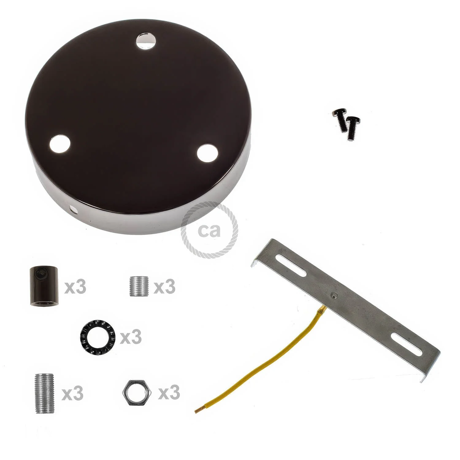Zylindrisches Lampenbaldachin-Set aus Metall mit 3 Löchern – Perlschwarz - Image 8