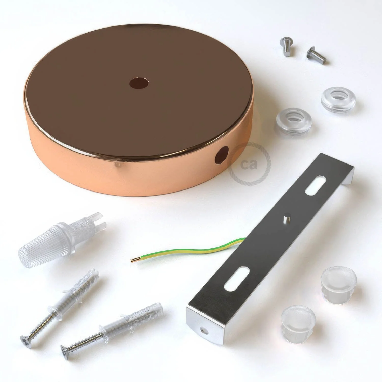 Zylindrische Baldachin-Kit aus Metall mit 1 zentralem und 2 seitlichen Löchern – Kupfer - Image 3