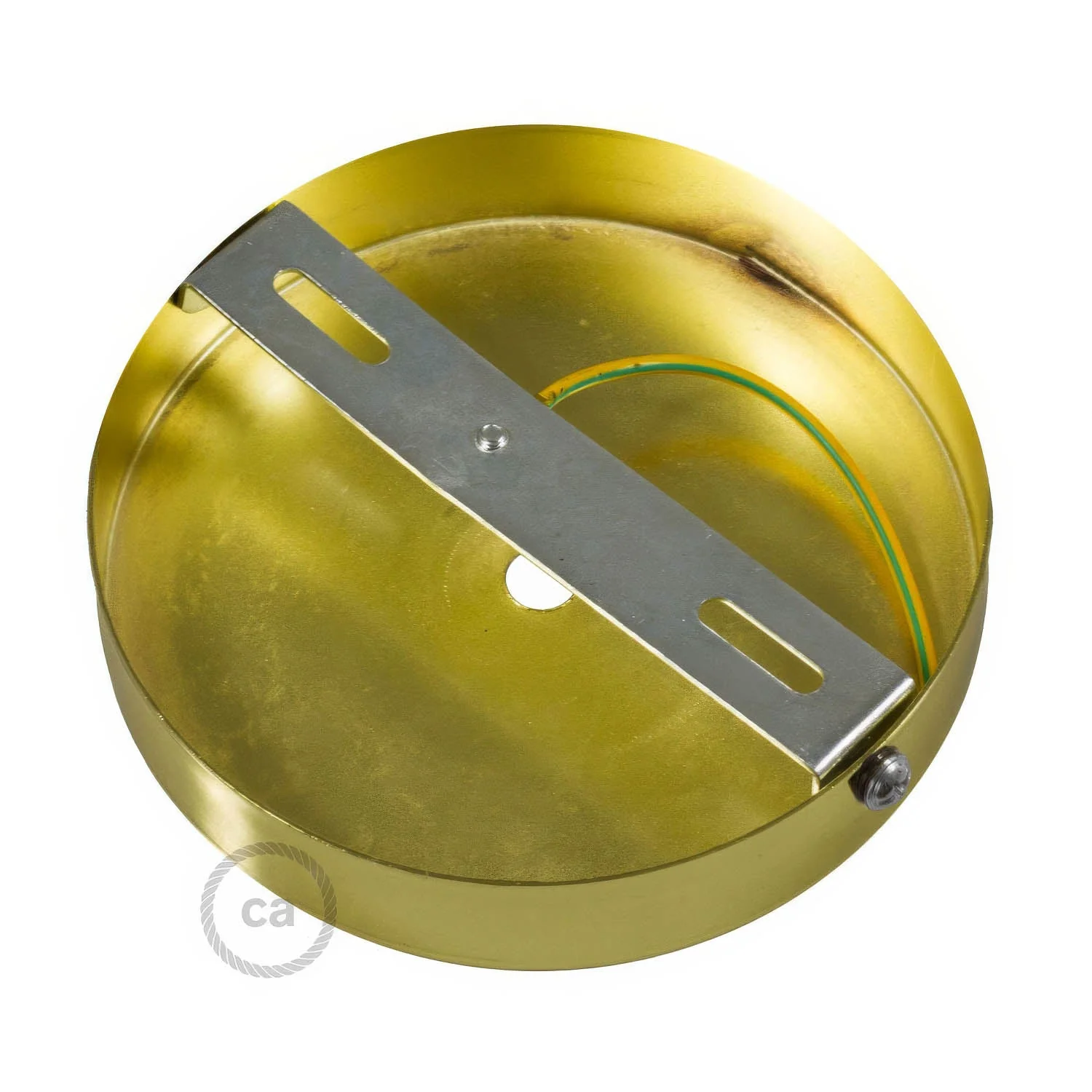 Zylindrisches Lampenbaldachin-Kit aus Metall mit Textilkabel-Zugentlastung, 15 cm – Messing - Image 4