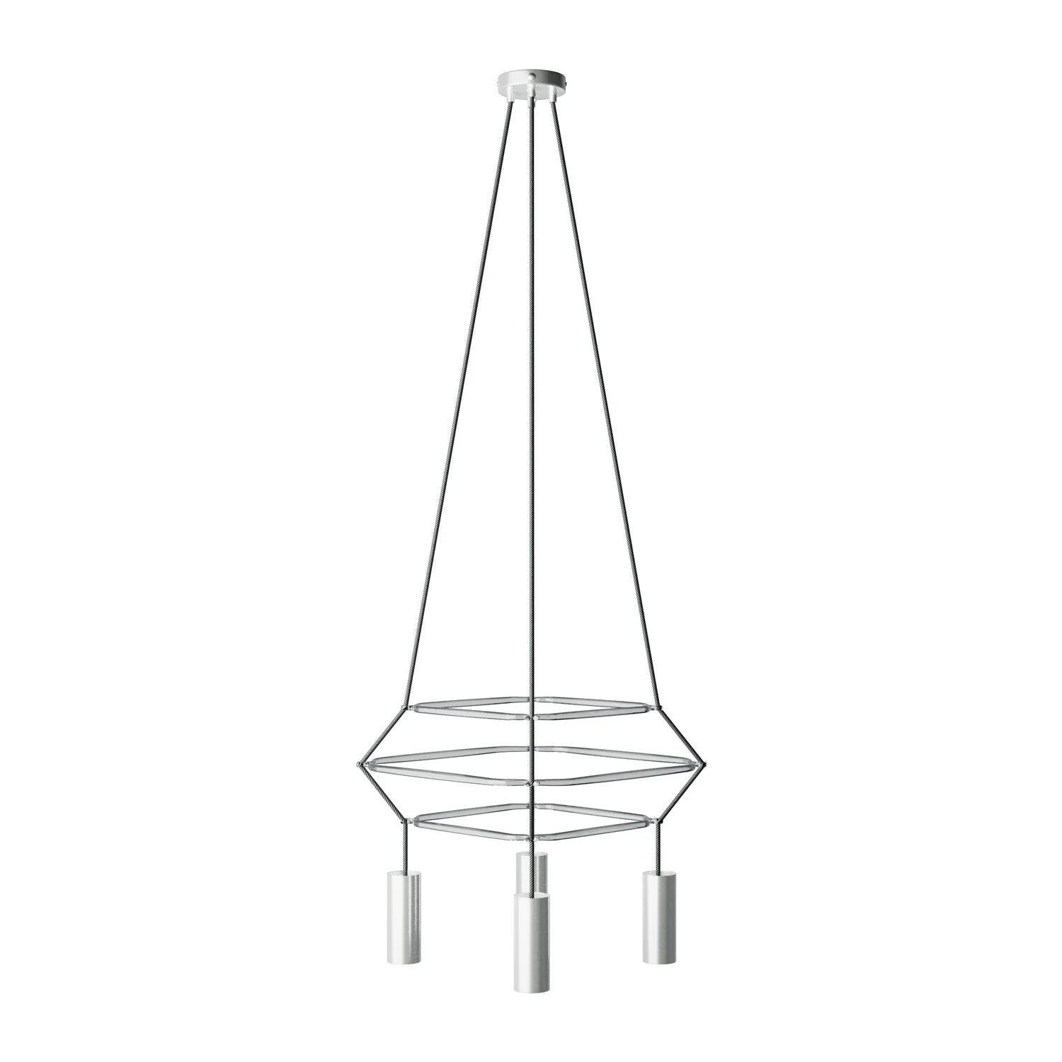 Kronleuchter 3 Cage mit 4 Abhängungen Tub-E14 – Titan satiniert