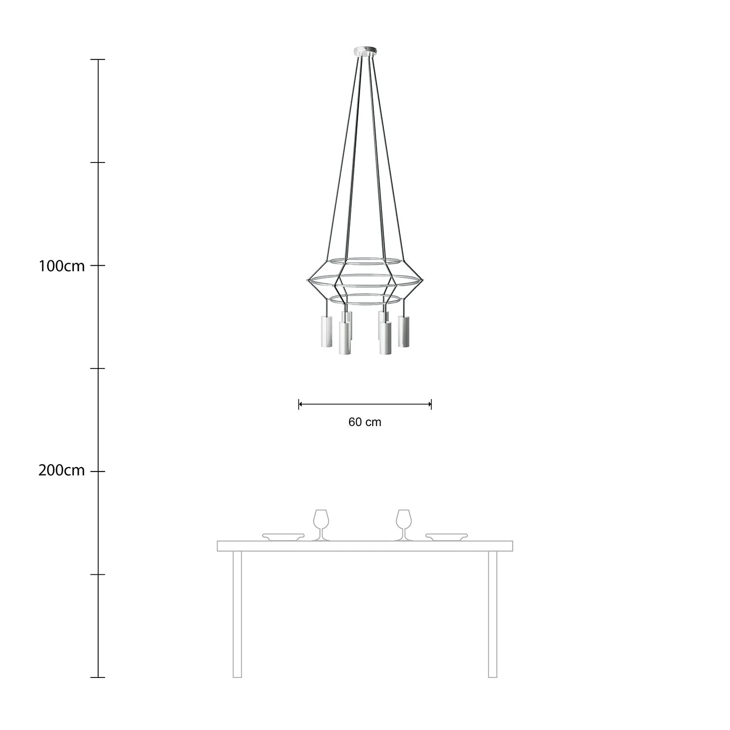 Kronleuchter 3 Cage mit 4 Abhängungen Tub-E14 – Titan satiniert - Image 6